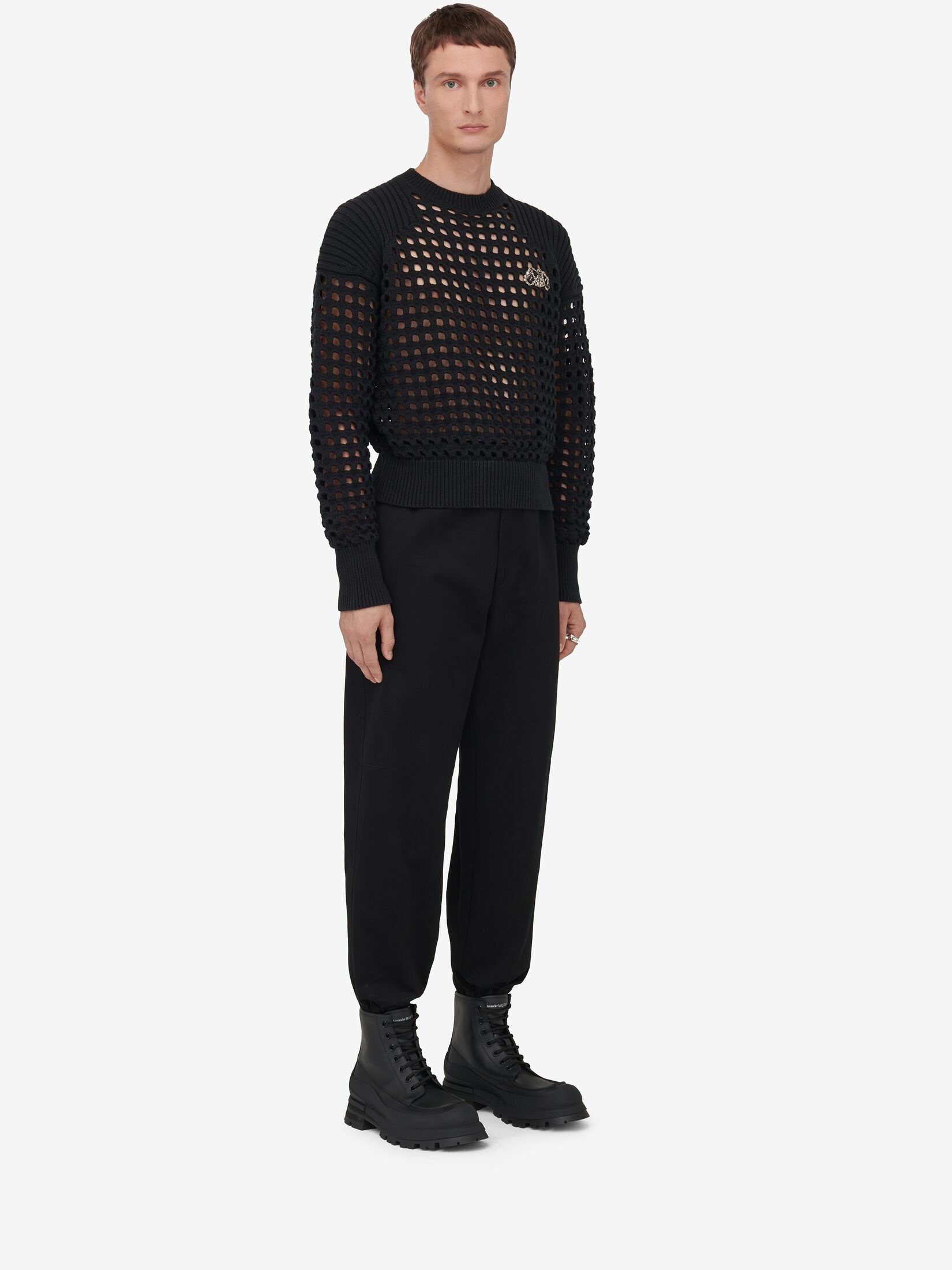 Men's Textured Mesh Jumper in Black/crystal - 3