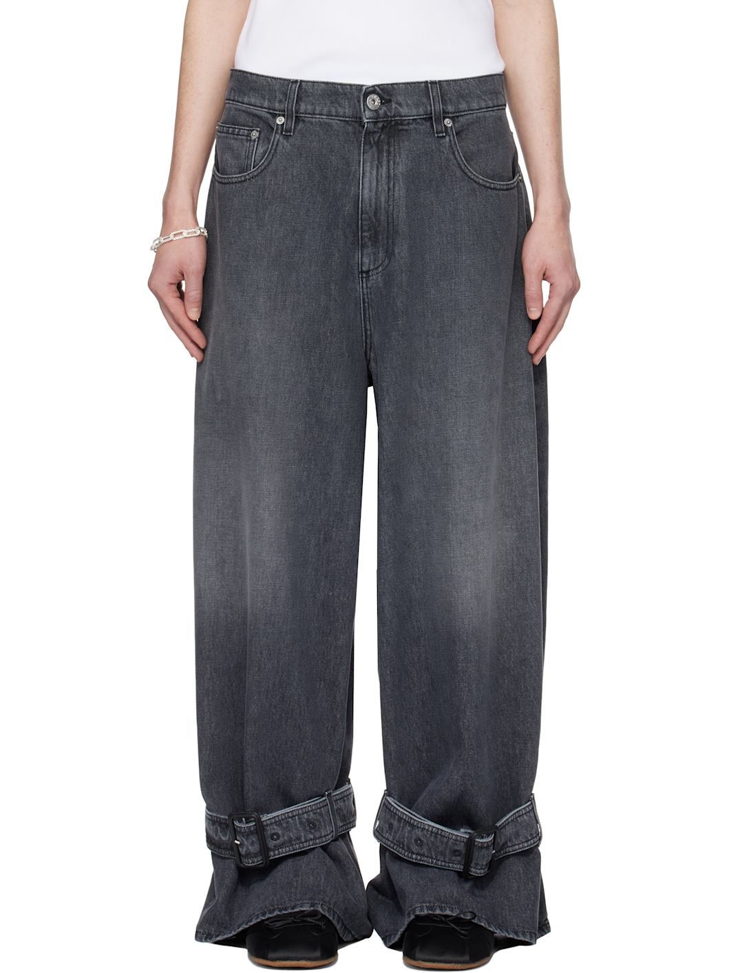 Gray Buckled Cuff Denim Jeans - 1
