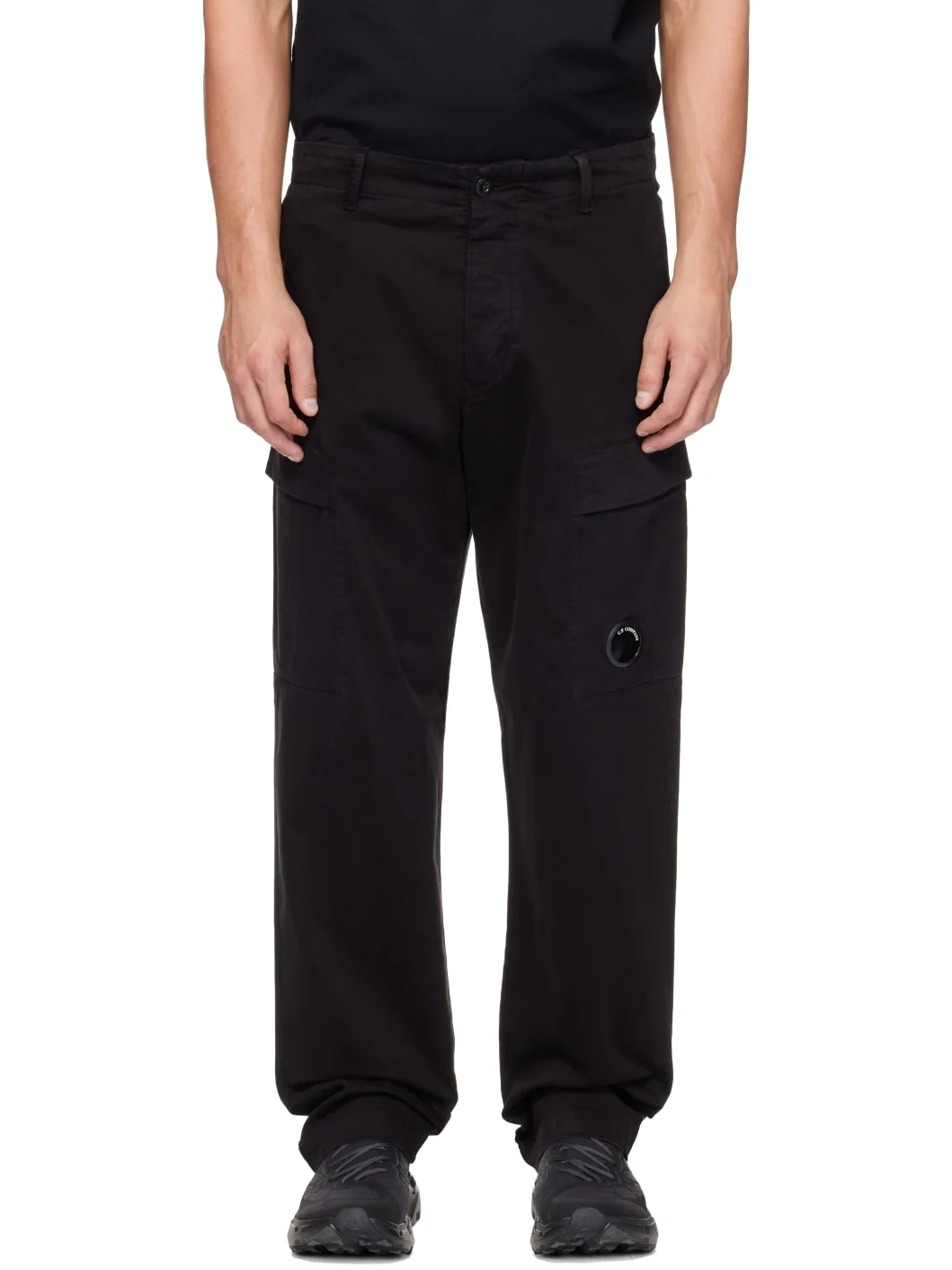 Black Stretch Sateen Regular Cargo Pants - 1