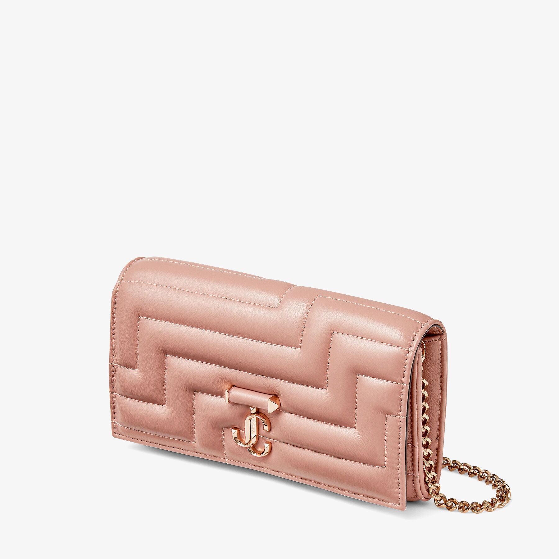 JIMMY CHOO Varenne Avenue Wallet W/Chain Ballet Pink Quilted Nappa