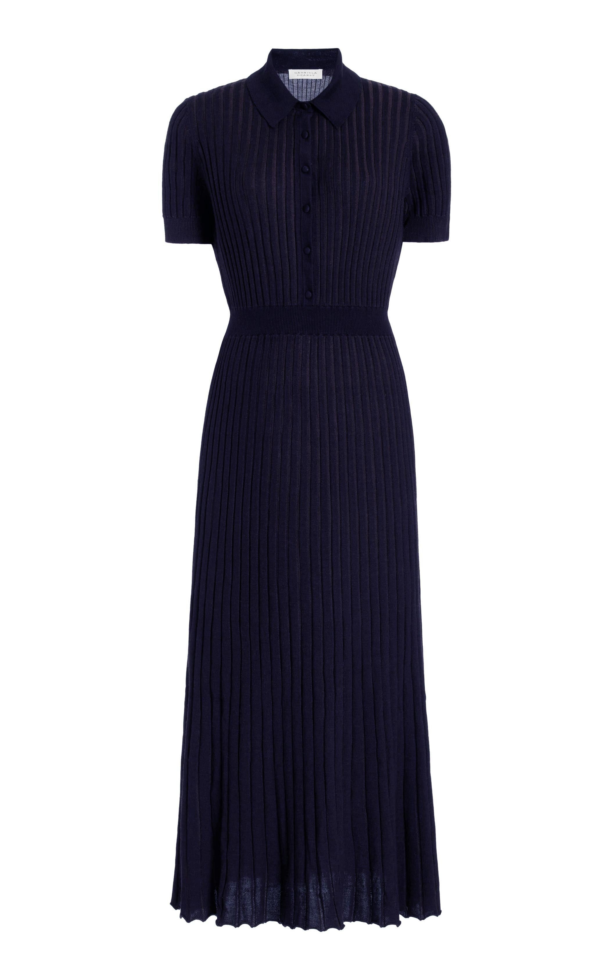 Amor Ribbed Dress in Dark Navy Silk Cashmere - 1