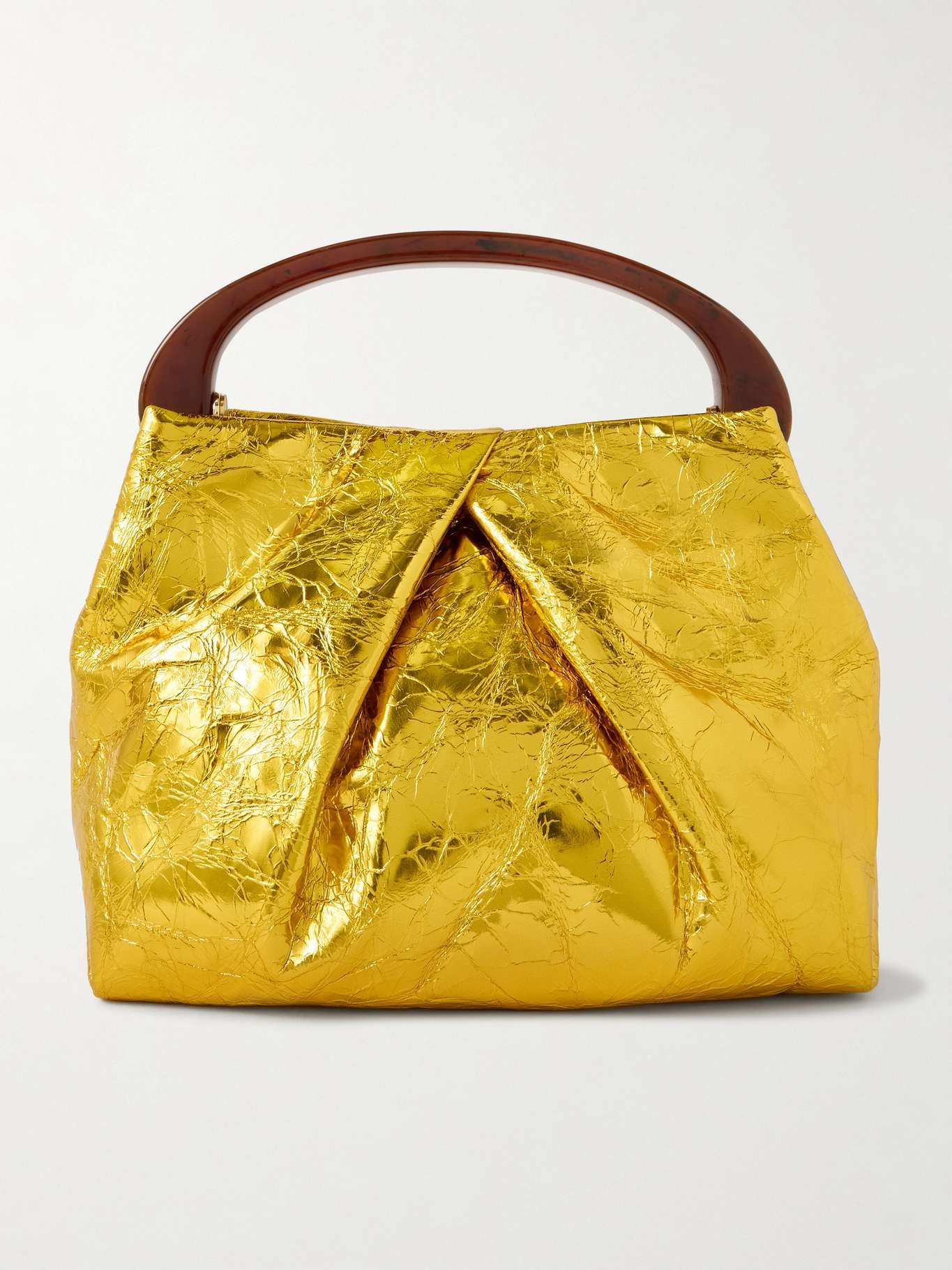 【DRIES VAN NOTEN】gathered レザー トート Dries Van Noten Gathered metallic textured-leather tote Gold