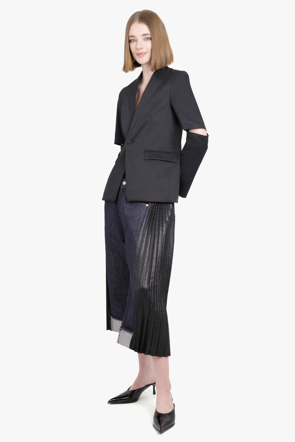 SINGLE BREASTED ARM SLIT DETAIL BLAZER | BLACK - 5