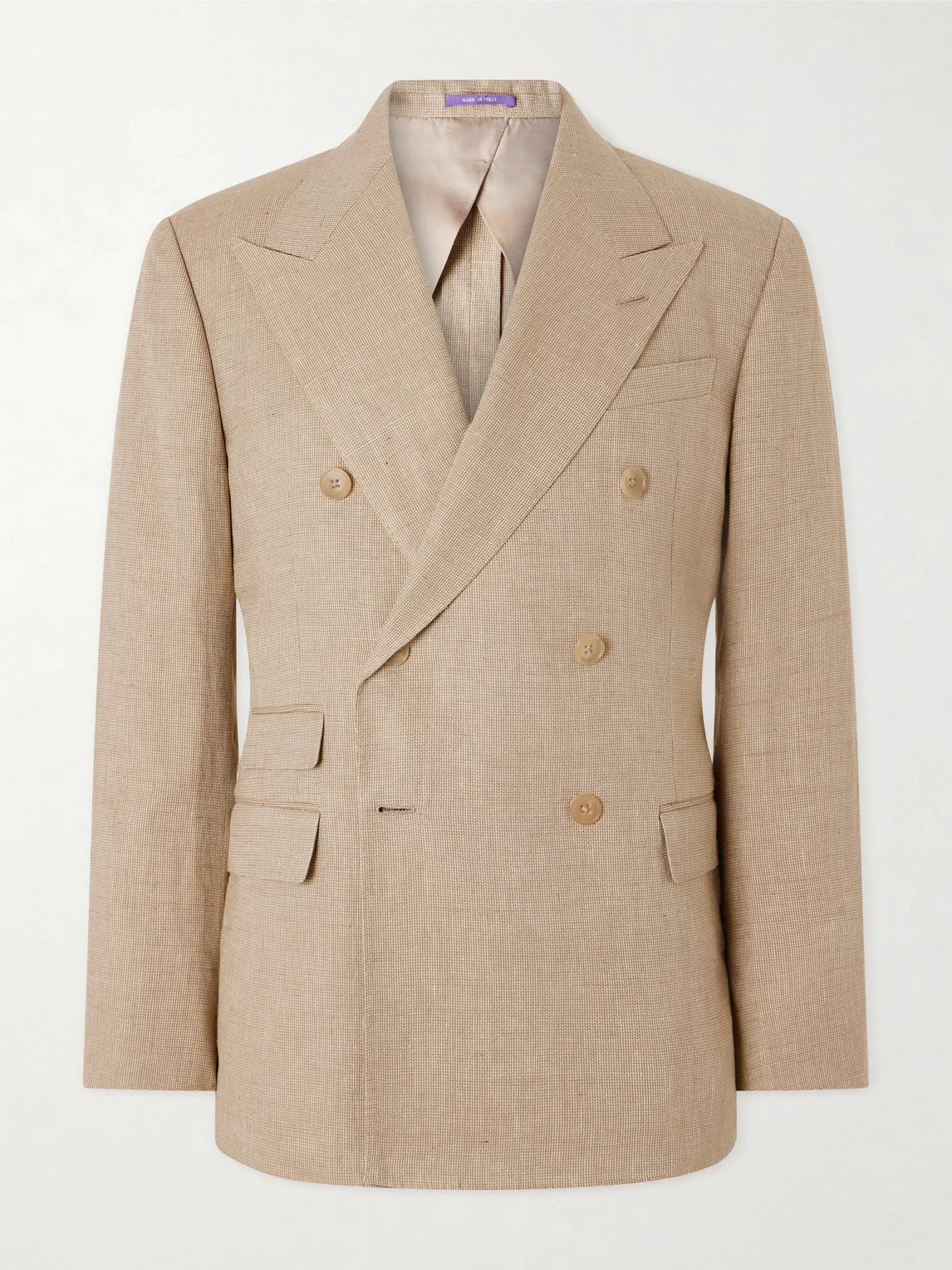Double-Breasted Linen, Cotton and Silk-Blend Suit Jacket - 1