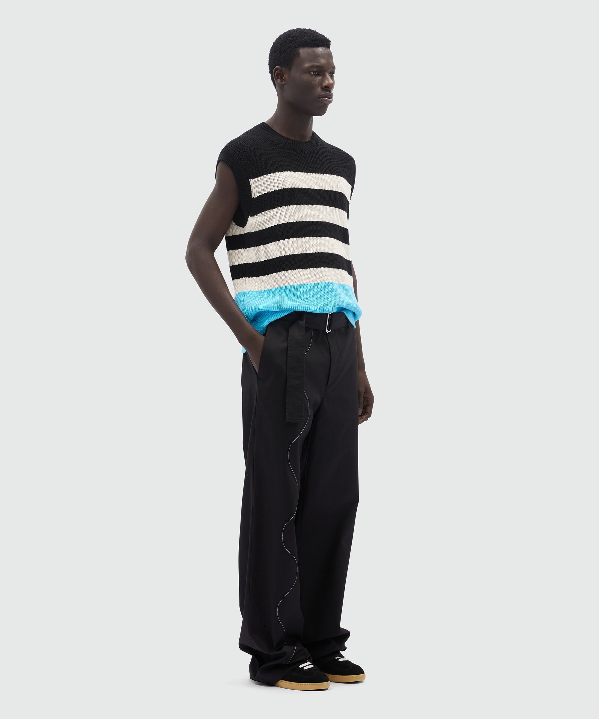 Black gabardine trousers with Wave embroidery - 4