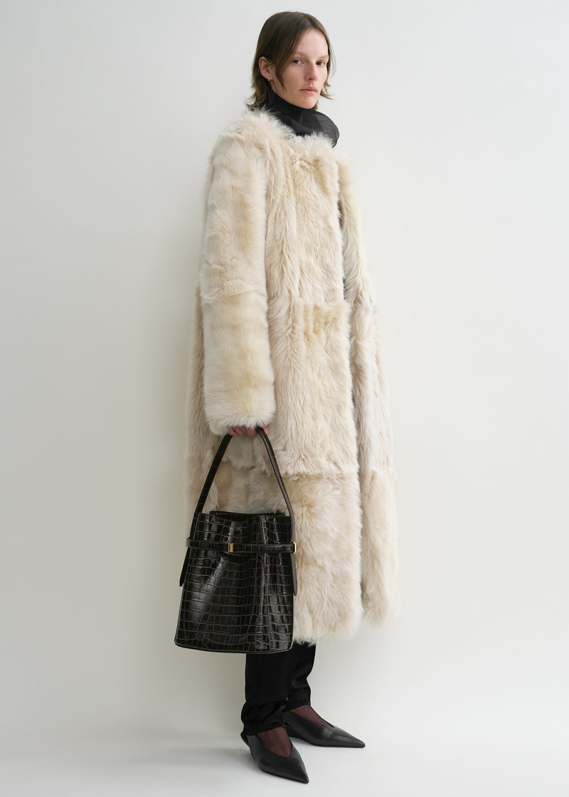 Totême Belted croco-embossed bucket bag dark brown outlook