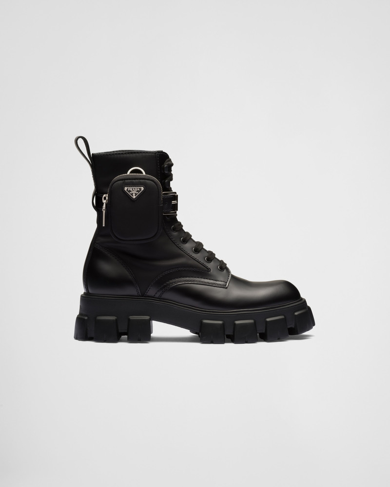 Prada Monolith brushed leather and Re-Nylon boots with pouch outlook