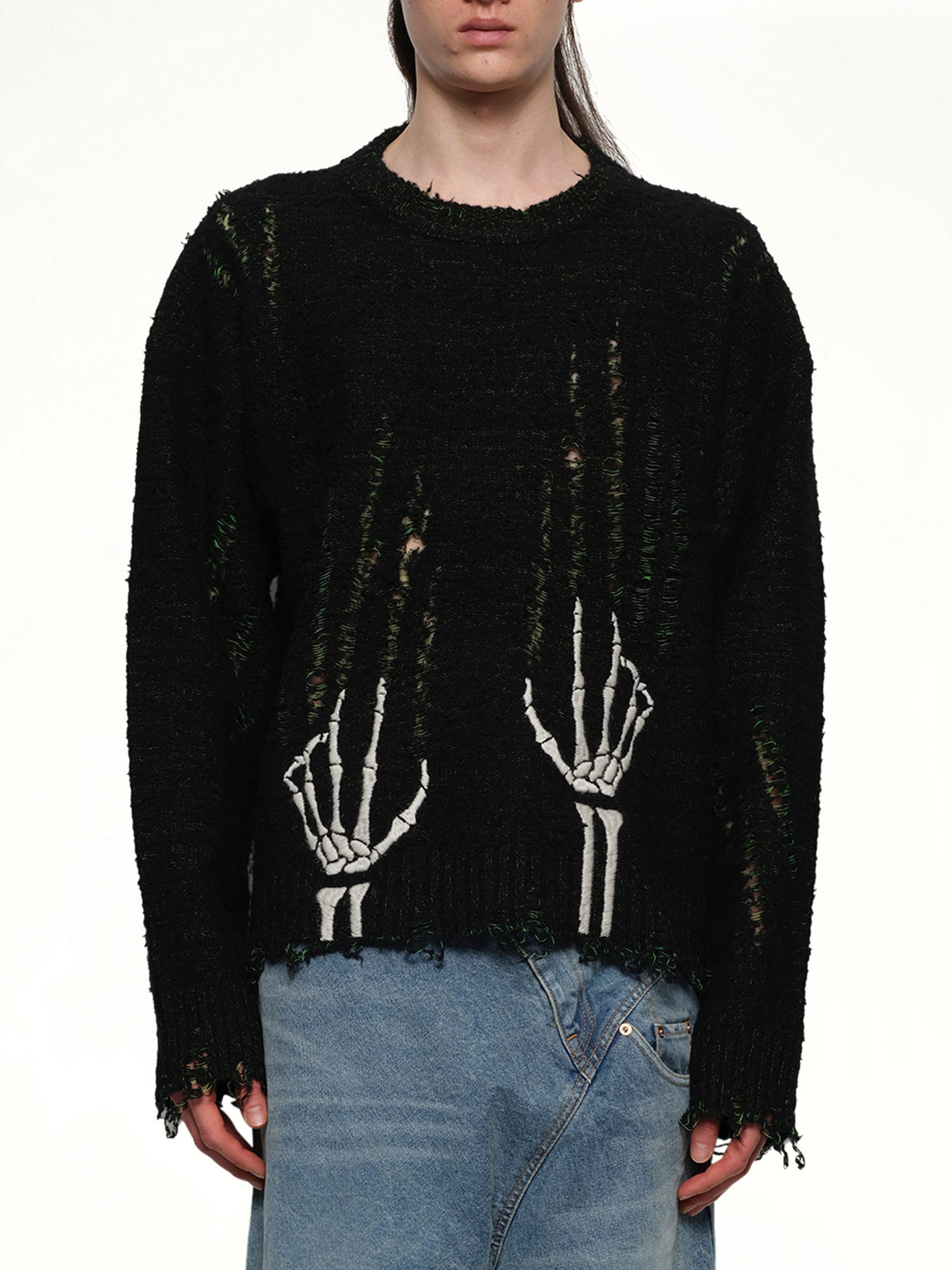 Skelton Scratch Knit Pullover in Black - 1