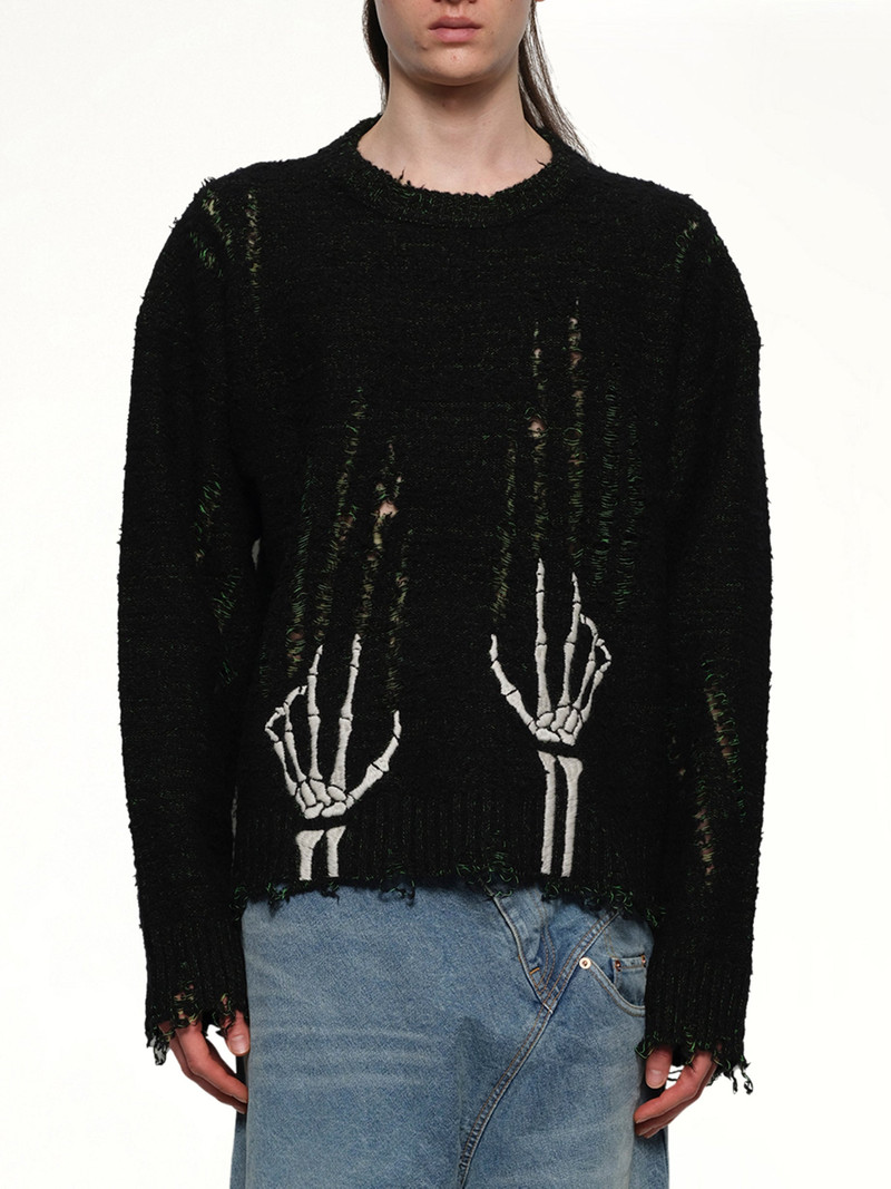 Skelton Scratch Knit Pullover in Black 1