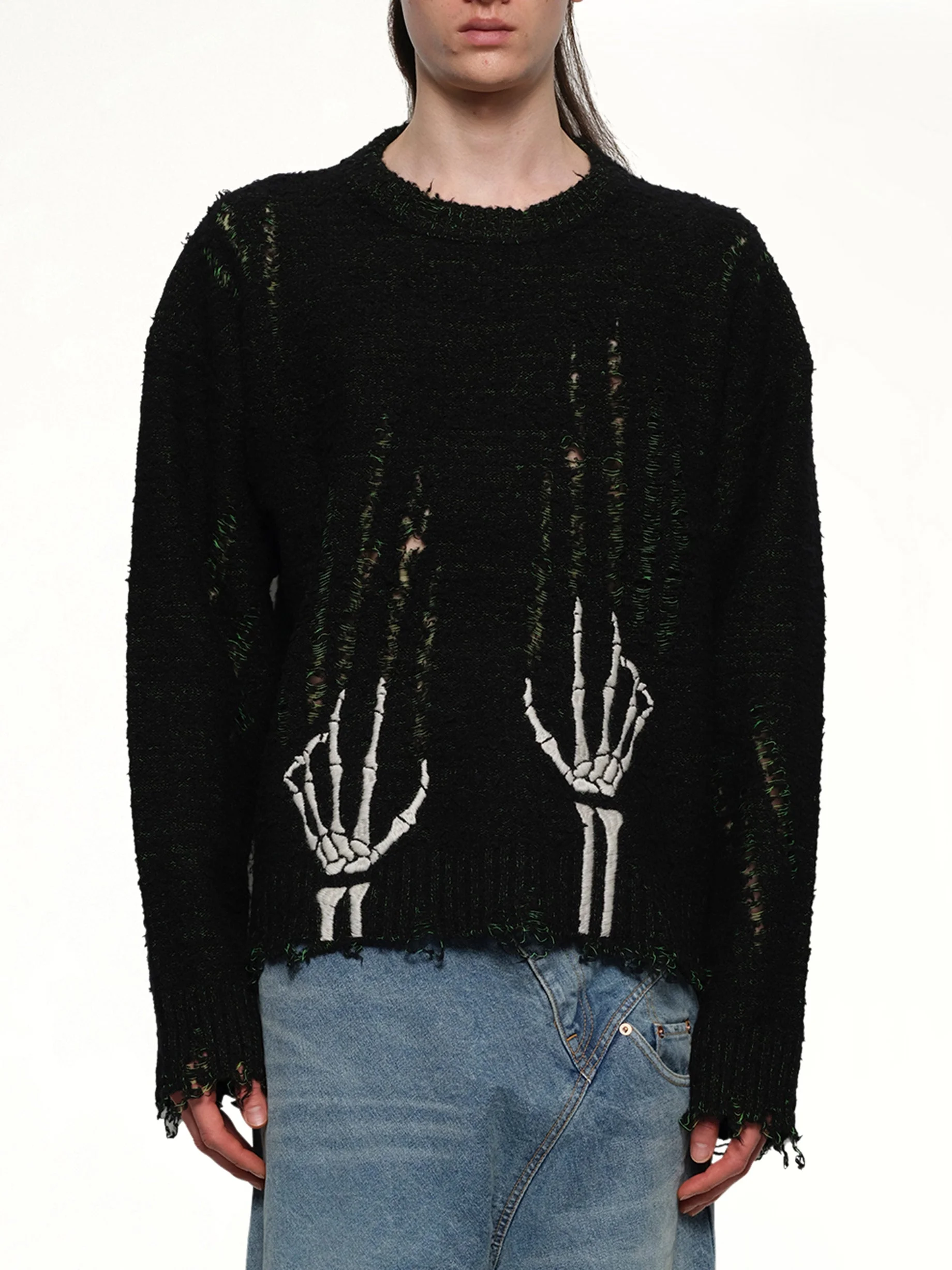 Skelton Scratch Knit Pullover in Black - 1