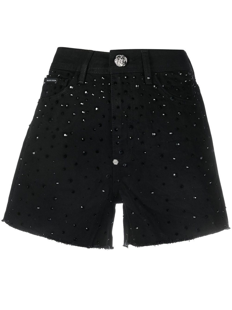 crystal embellished denim shorts 1