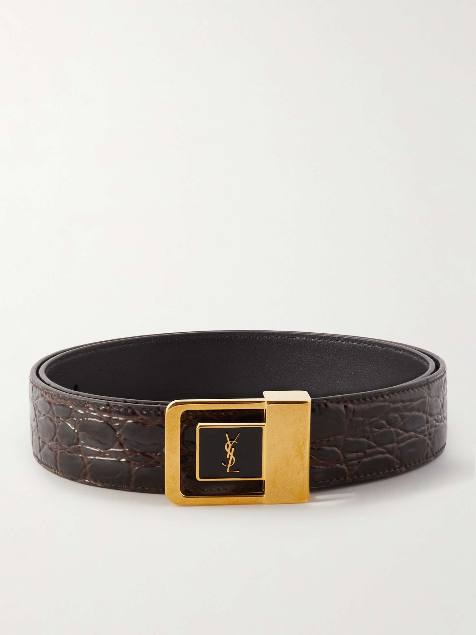 3cm Logo-Embellished Croc-Effect Leather Belt - 1