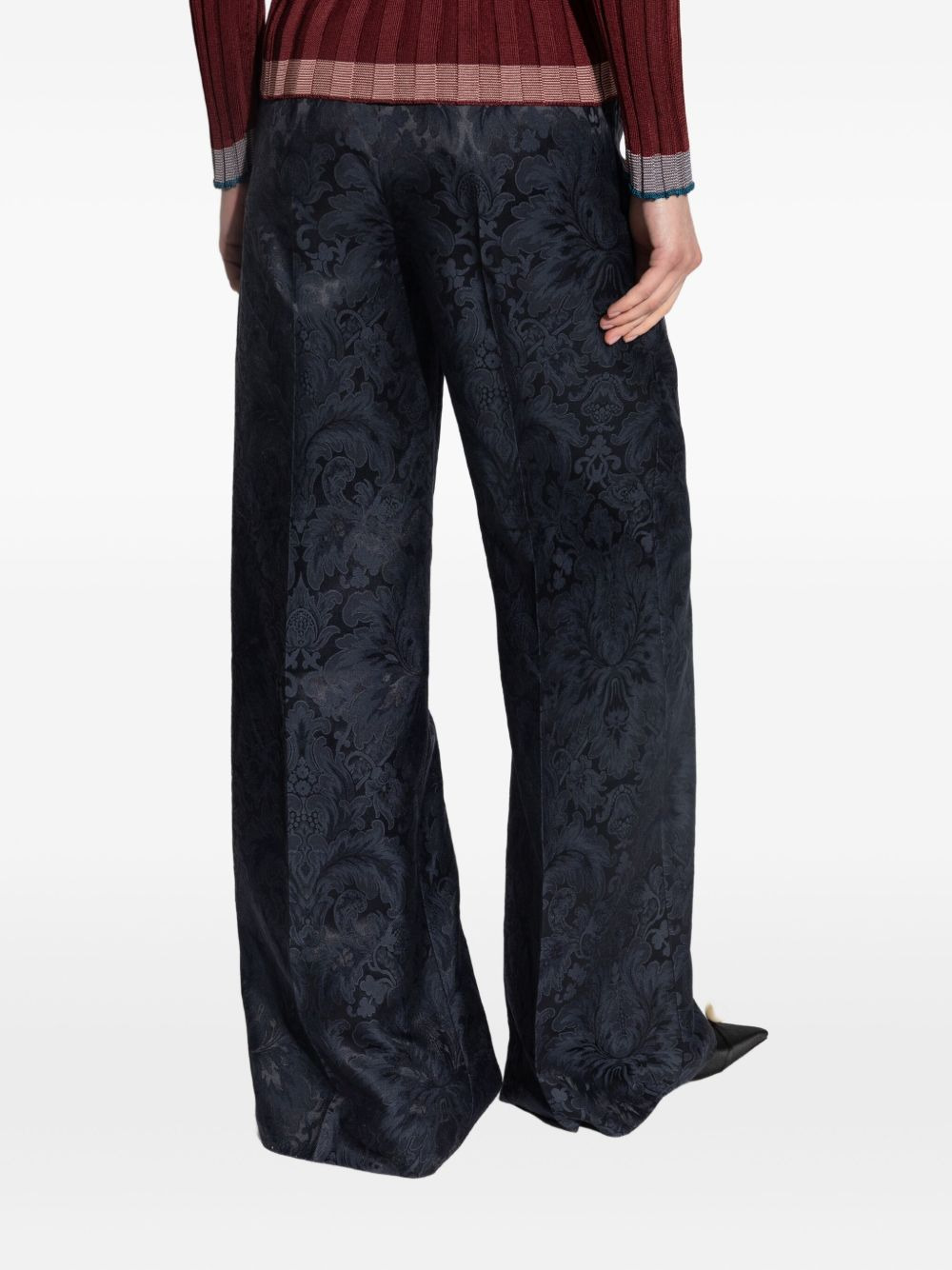 damask-pattern straight trousers - 4