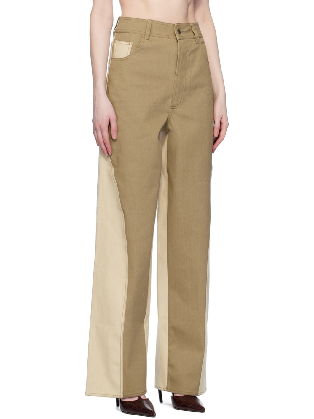 Khaki & Beige Reverse Jeans - 2