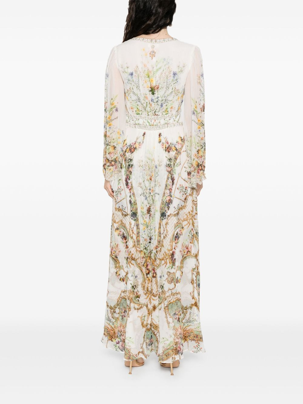 floral-print flared long dress - 4