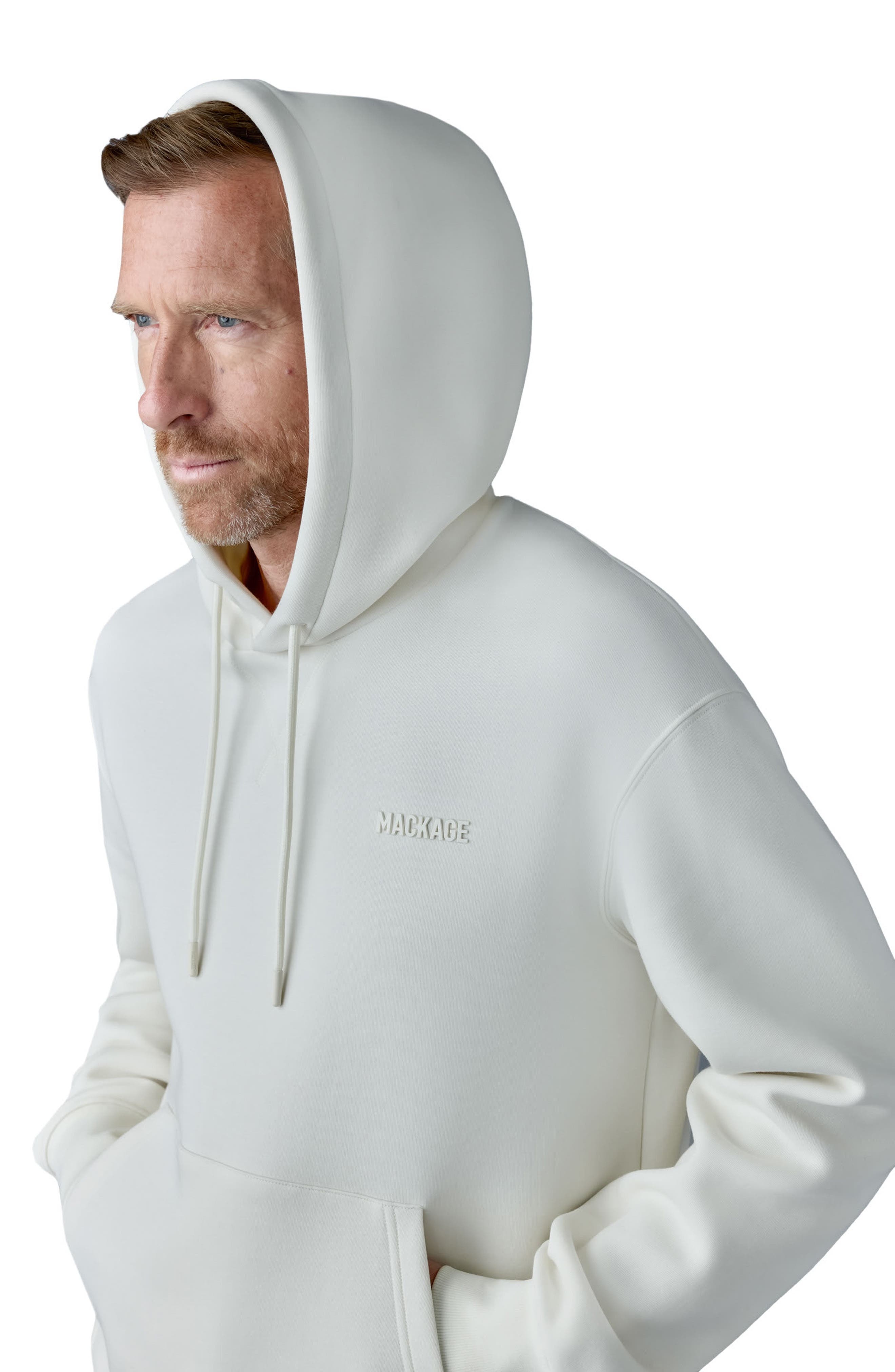 Mackage Krystian Double Face Jersey Hoodie in Cream at Nordstrom - 4