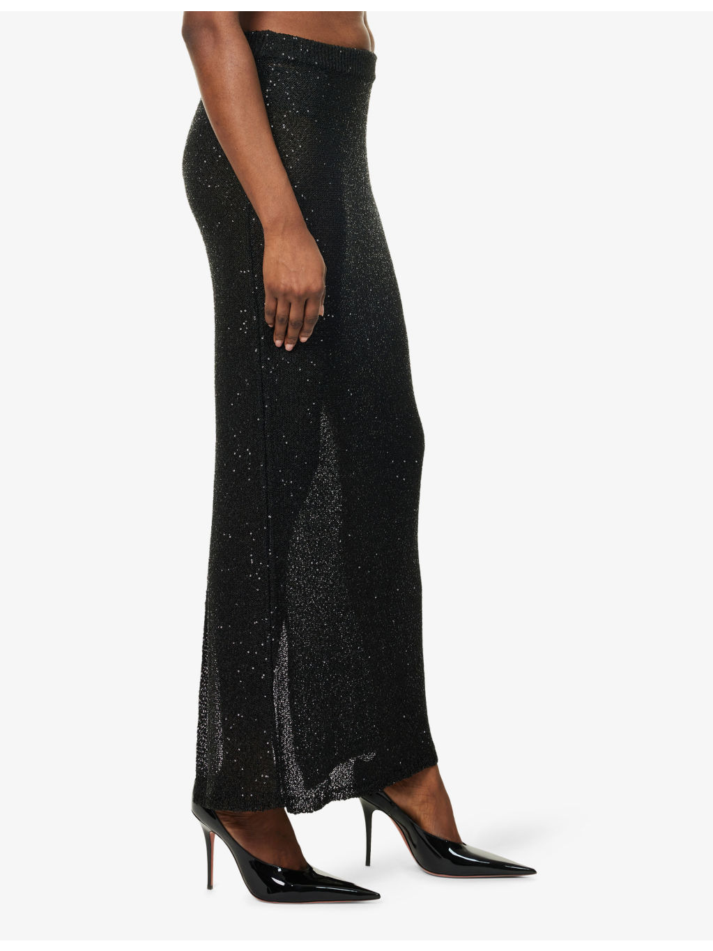 Sequin Split Knitted Maxi Skirt - 3