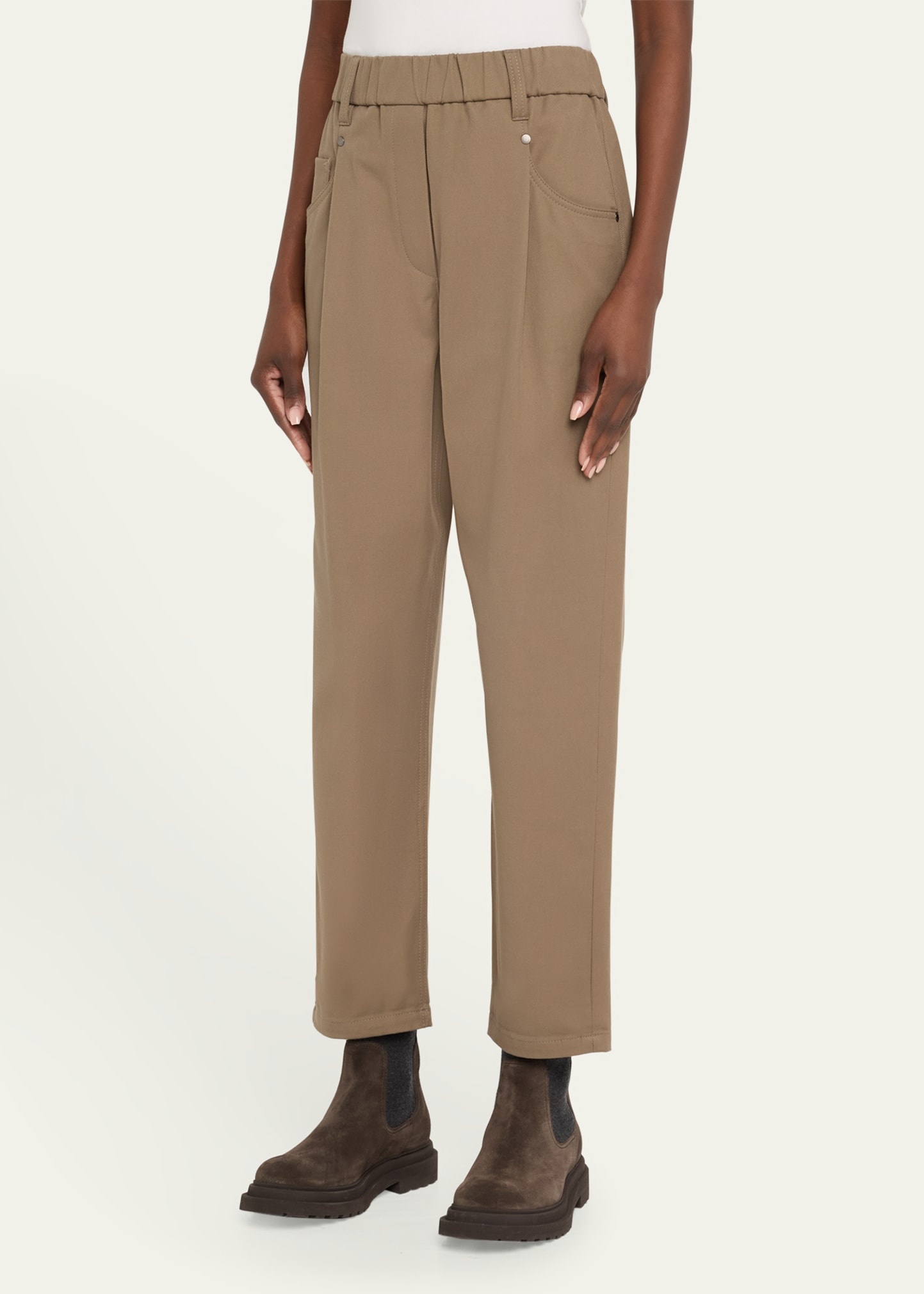 Cotton Twill Straight-Leg Ankle Pull-On Pants - 4