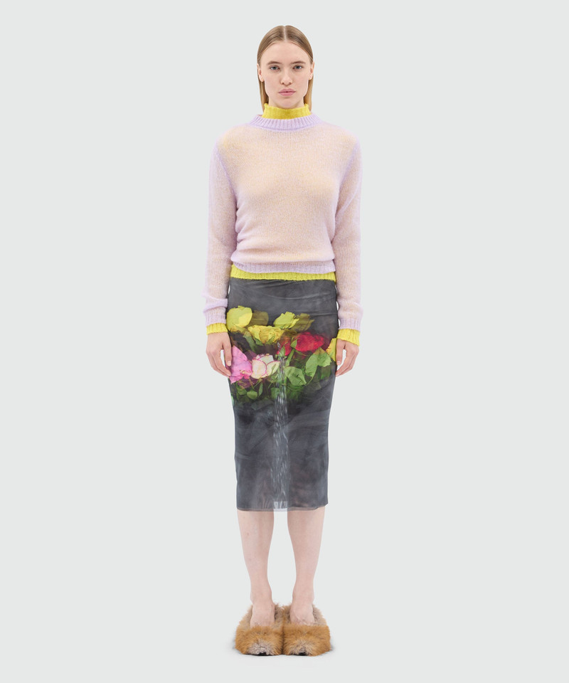 MSGM Black tulle midi skirt with "Roses bouquet" print outlook