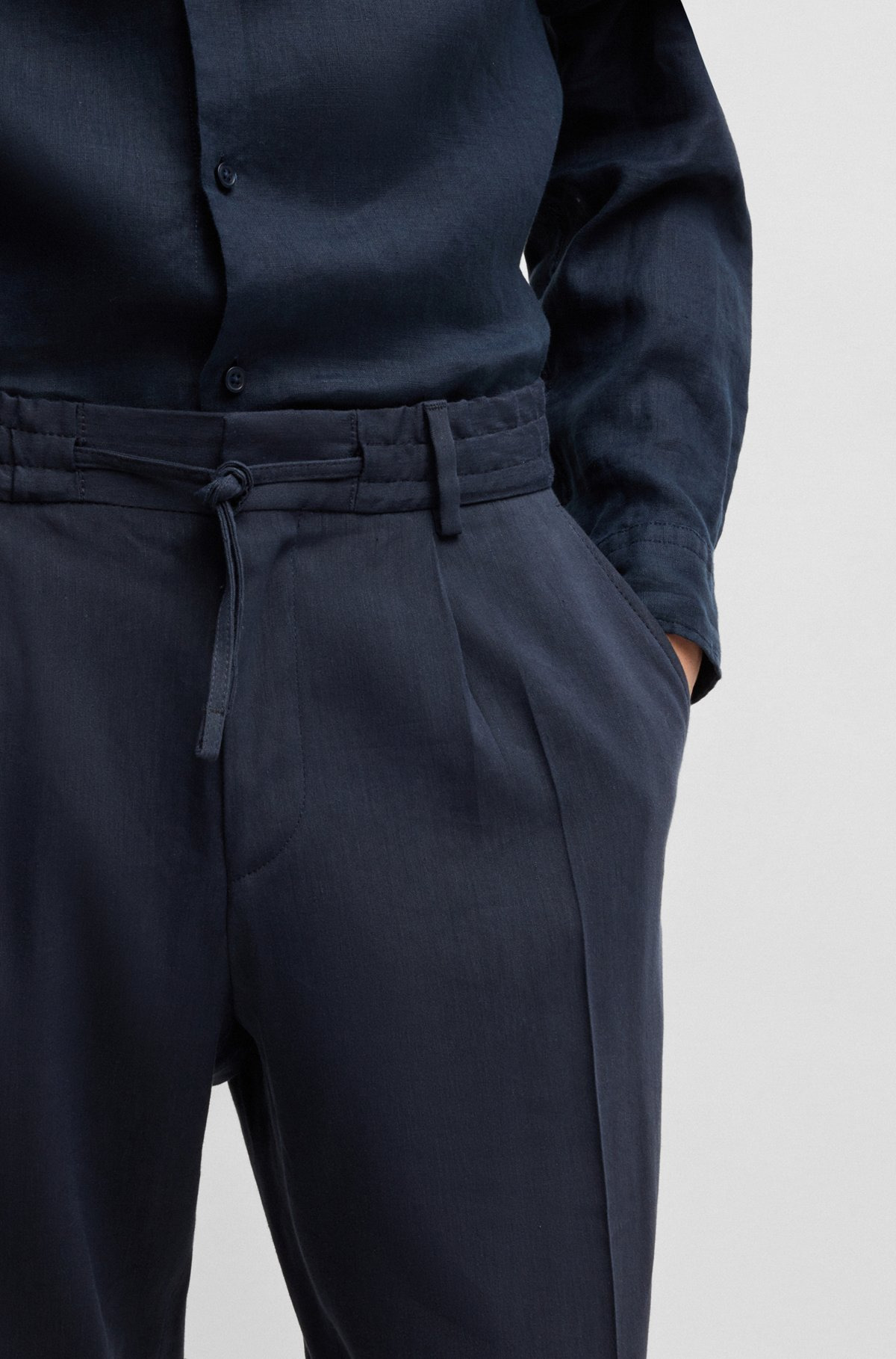 BOSS SELECTED BY SHOHEI OHTANI TAPERED-FIT TROUSERS IN A LINEN BLEND - 5