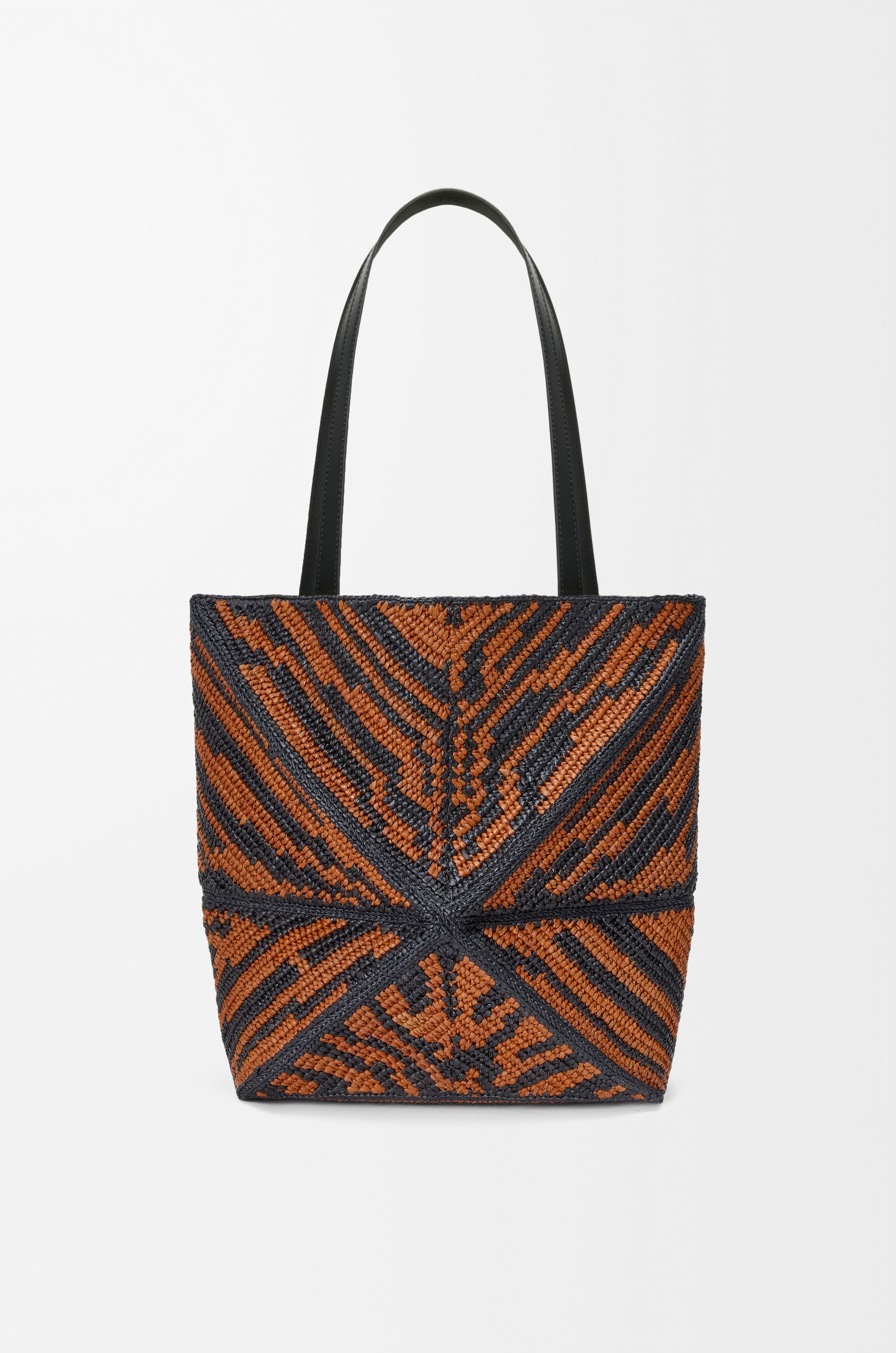 Medium Puzzle Fold Tote in raffia and calfskin - 7