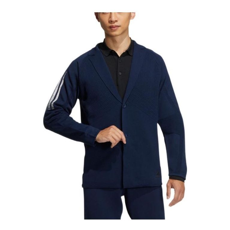 Men's adidas Taylored Jkt Stripe Lapel Zipper Cardigan Long Sleeves Jacket Dark Blue HG1664 - 1