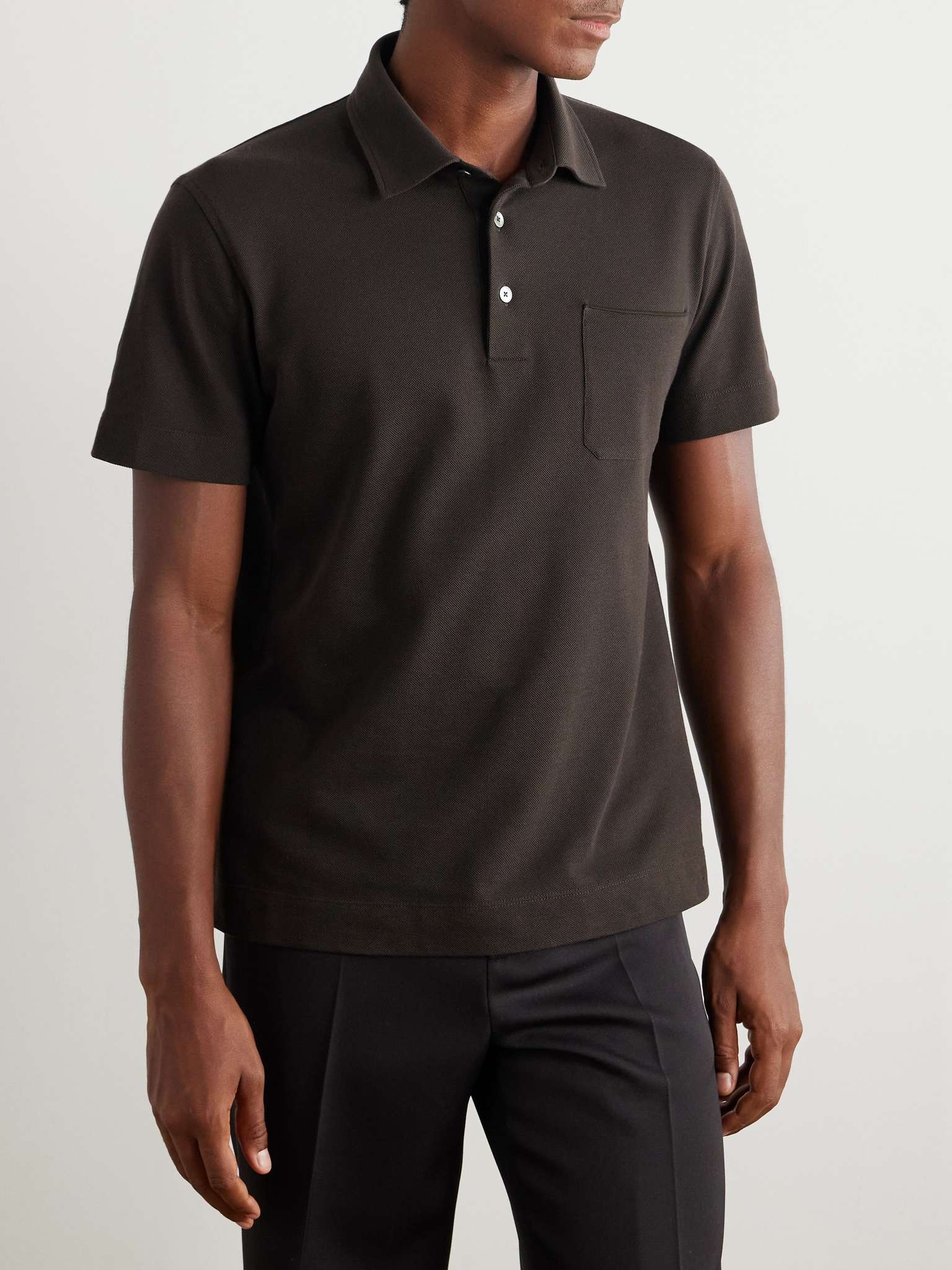Slim-Fit Leather-Trimmed Cotton-Piqué Polo Shirt - 3