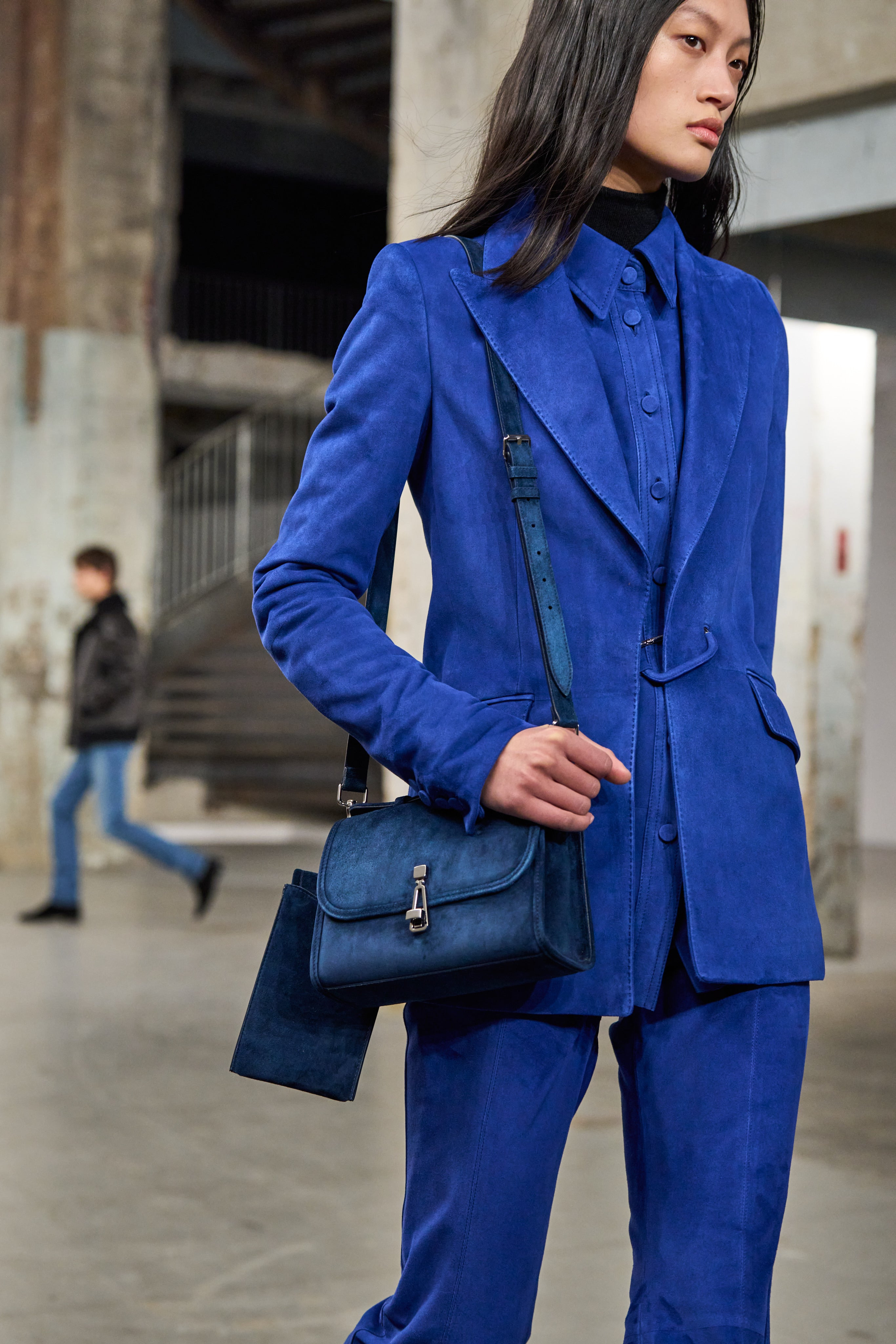 Small Leonora Flap Bag in Navy Suede - 2