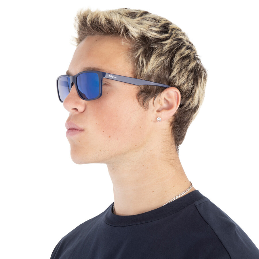 Salvatore Ferragamo Blue Rectangular Men's Sunglasses SF938S 435 57 - 2