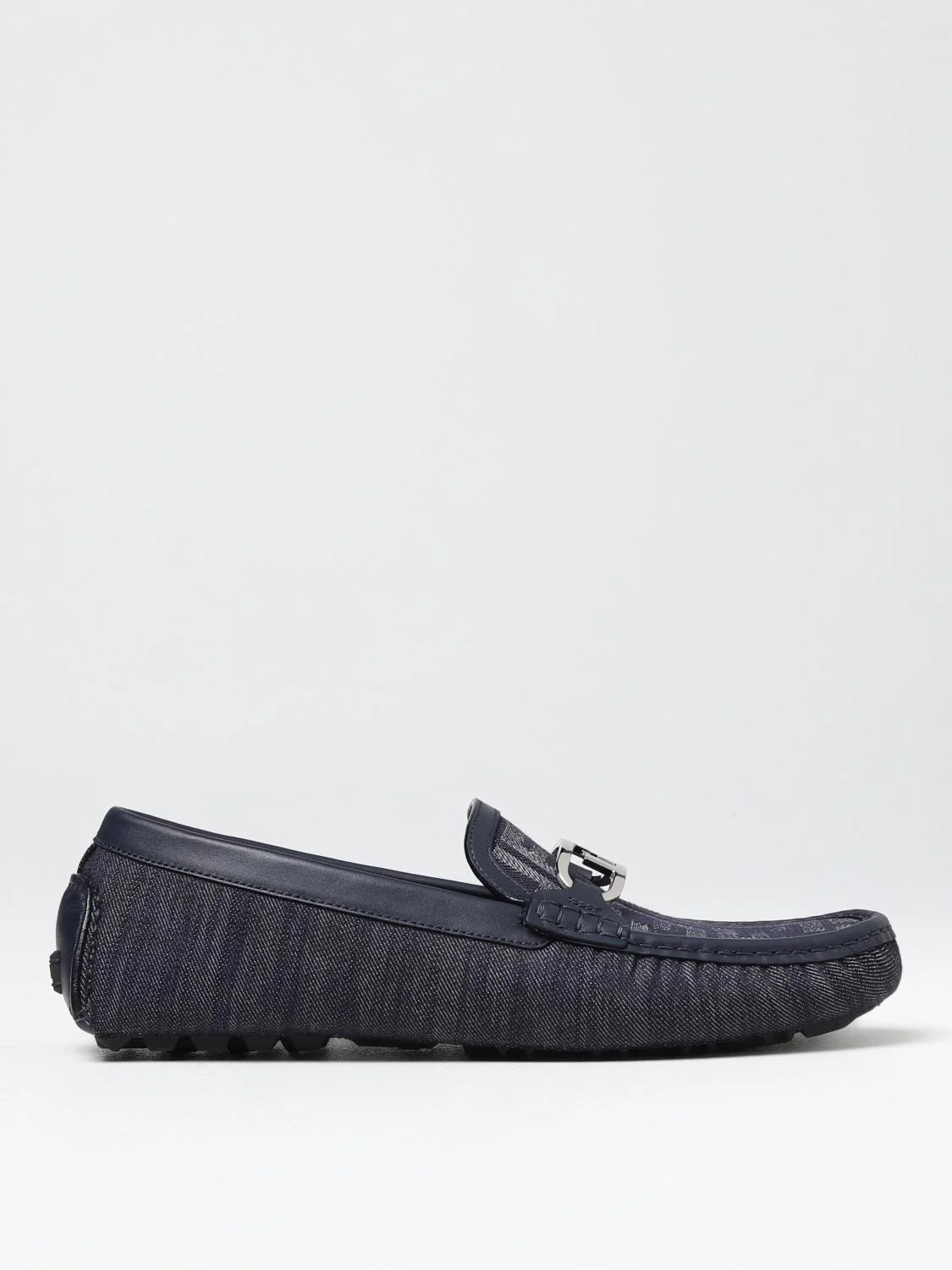 Fendi Lock moccasins in denim with jacquard FF monogram - 1