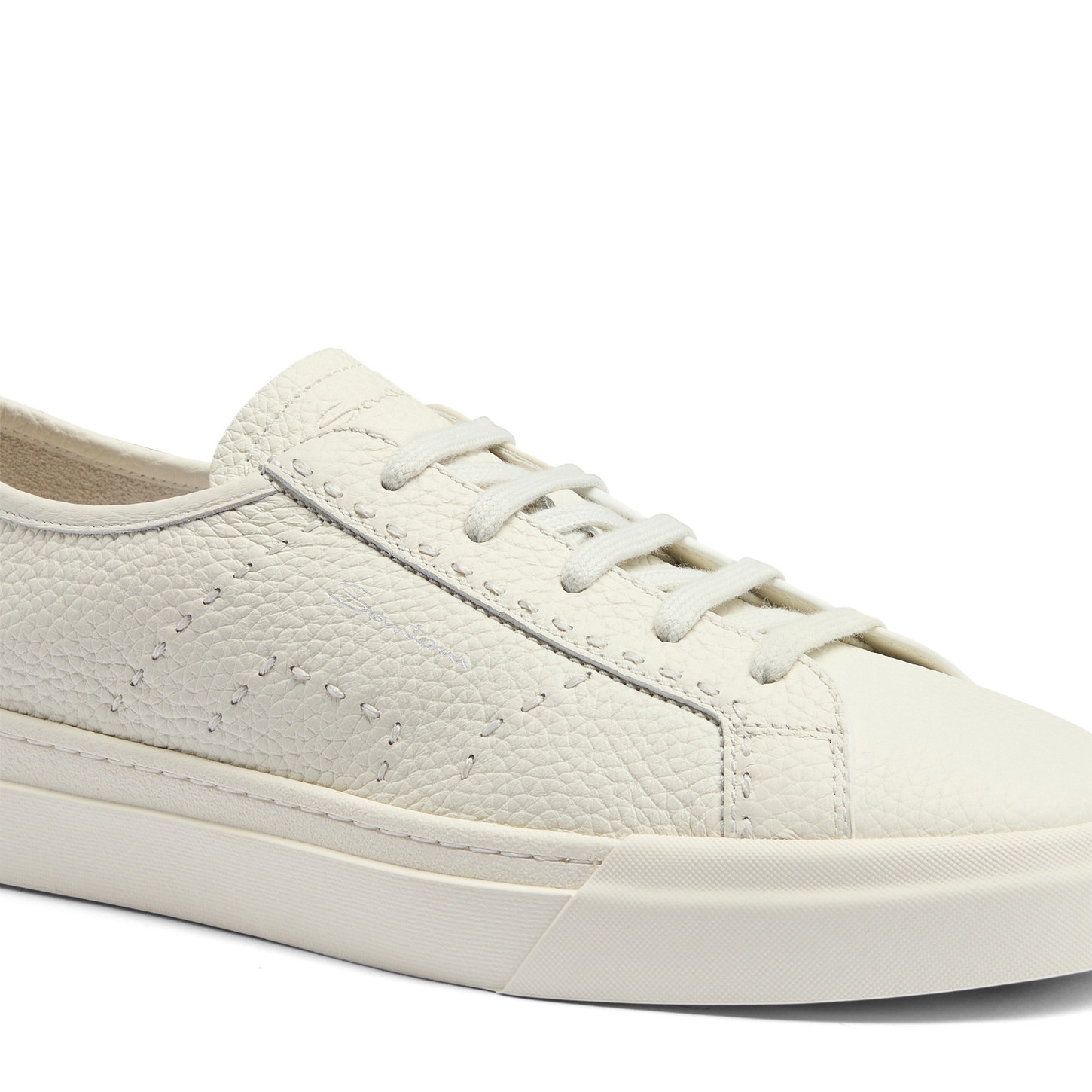 Men's white tumbled leather Double Buckle Sneaker - 6