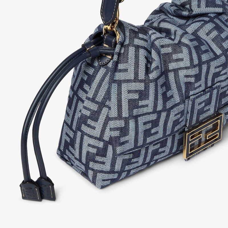 Mamma Baguette Medium Dark blue denim-effect FF jacquard bag 5
