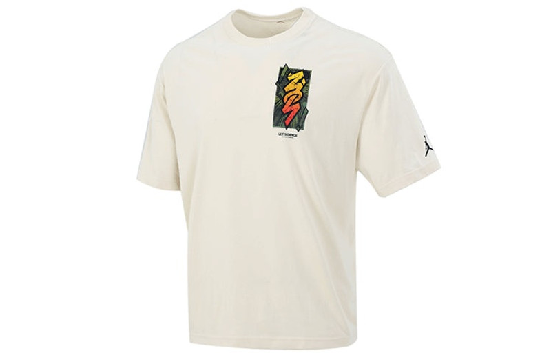 Men's Jordan Dri-FIT Zion Basketball Sports Printing Knit Round Neck Short Sleeve Creamy White T-Shi - 1