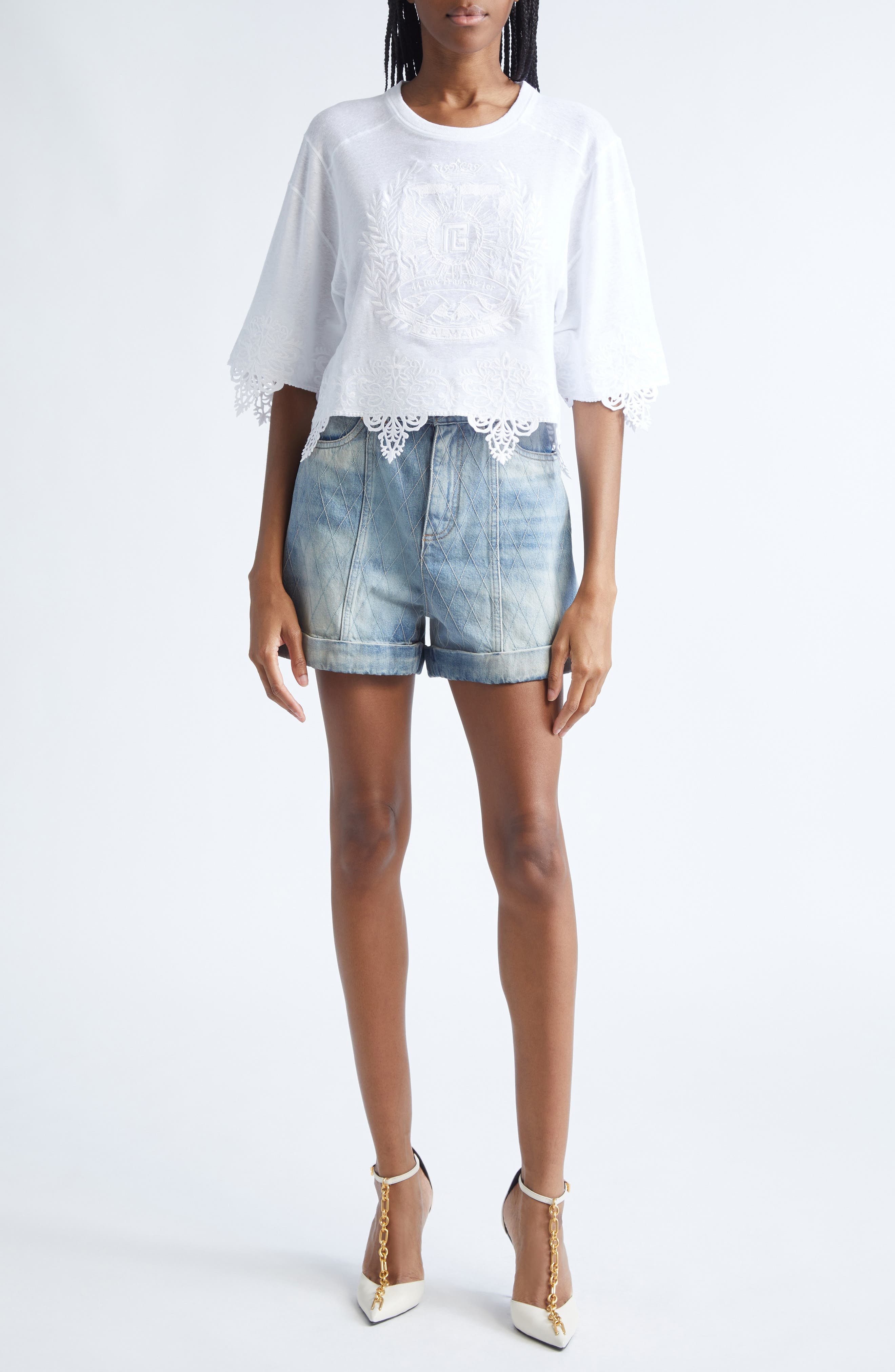 Balmain Emblem Baseball T-Shirt in 0Fa White at Nordstrom - 2