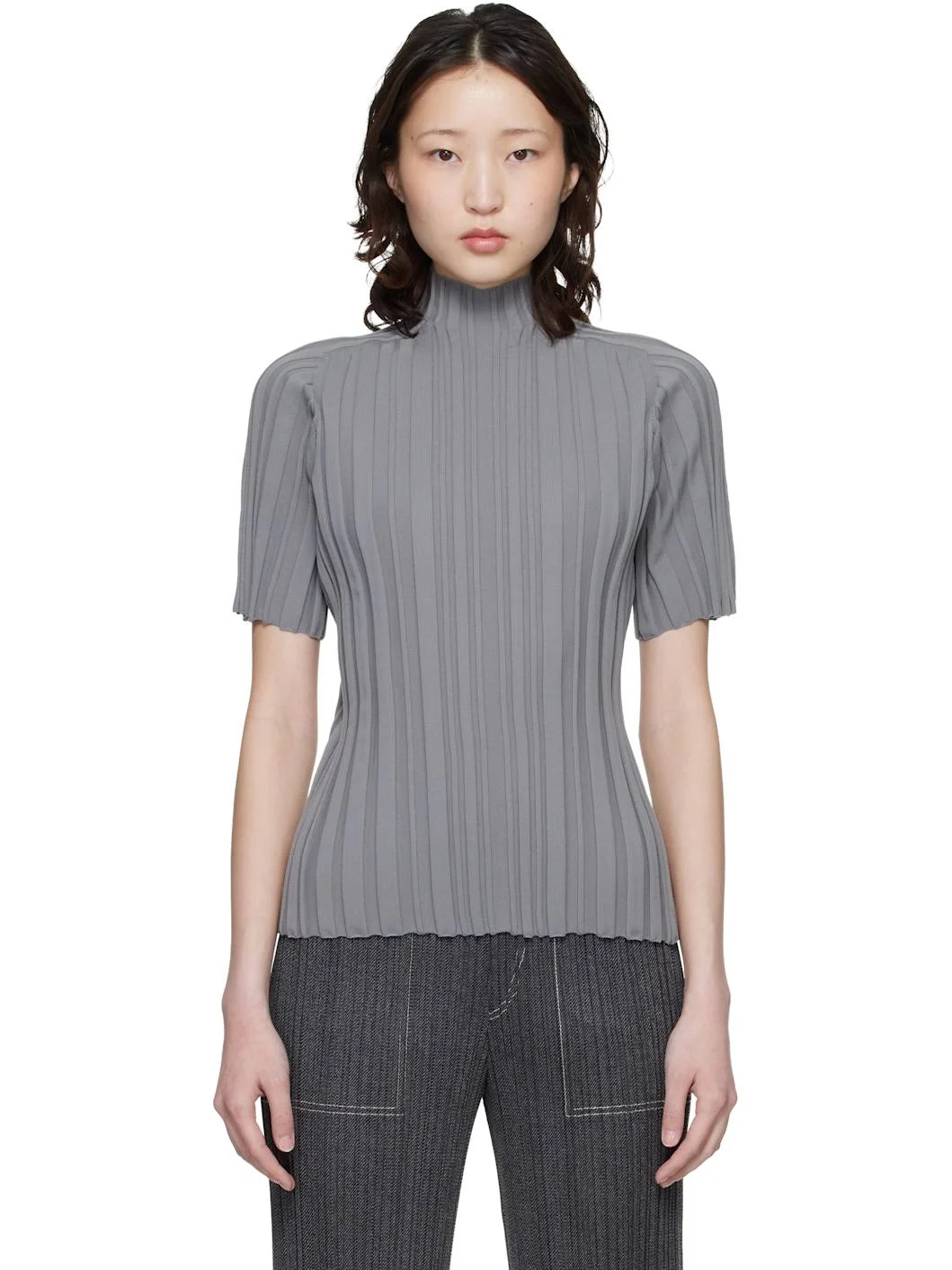 Gray Rib Knit Top - 1