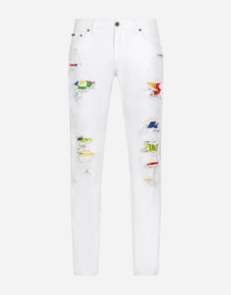 Slim-fit stretch jeans with silk details - 1