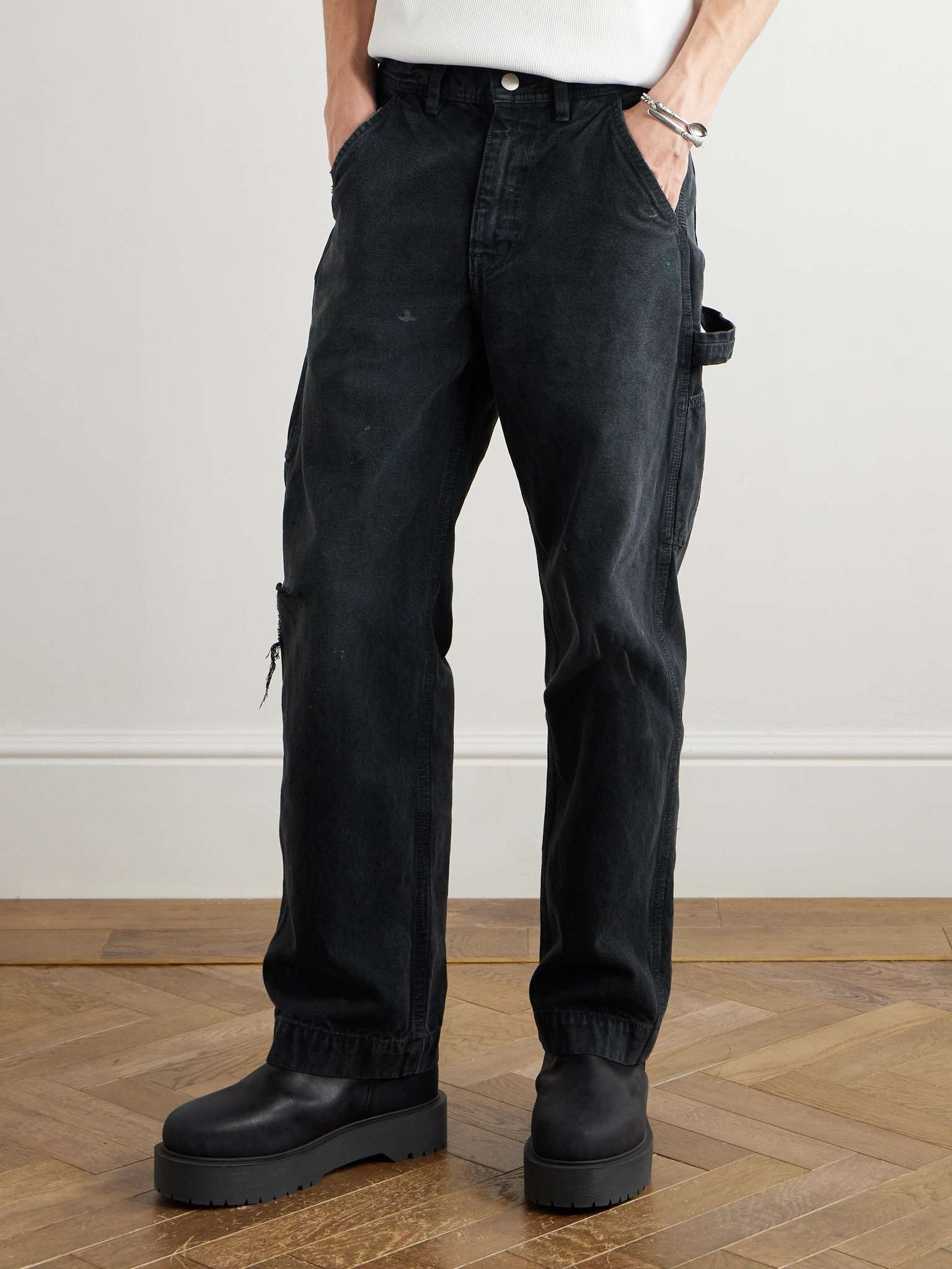Wide-Leg Distressed Paint-Splattered Jeans - 3
