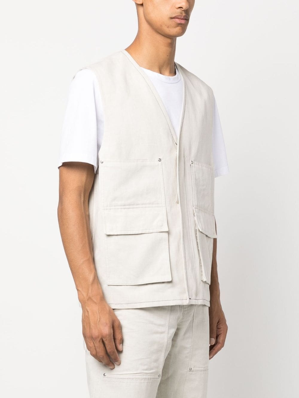 cotton-linen cargo gilet - 3