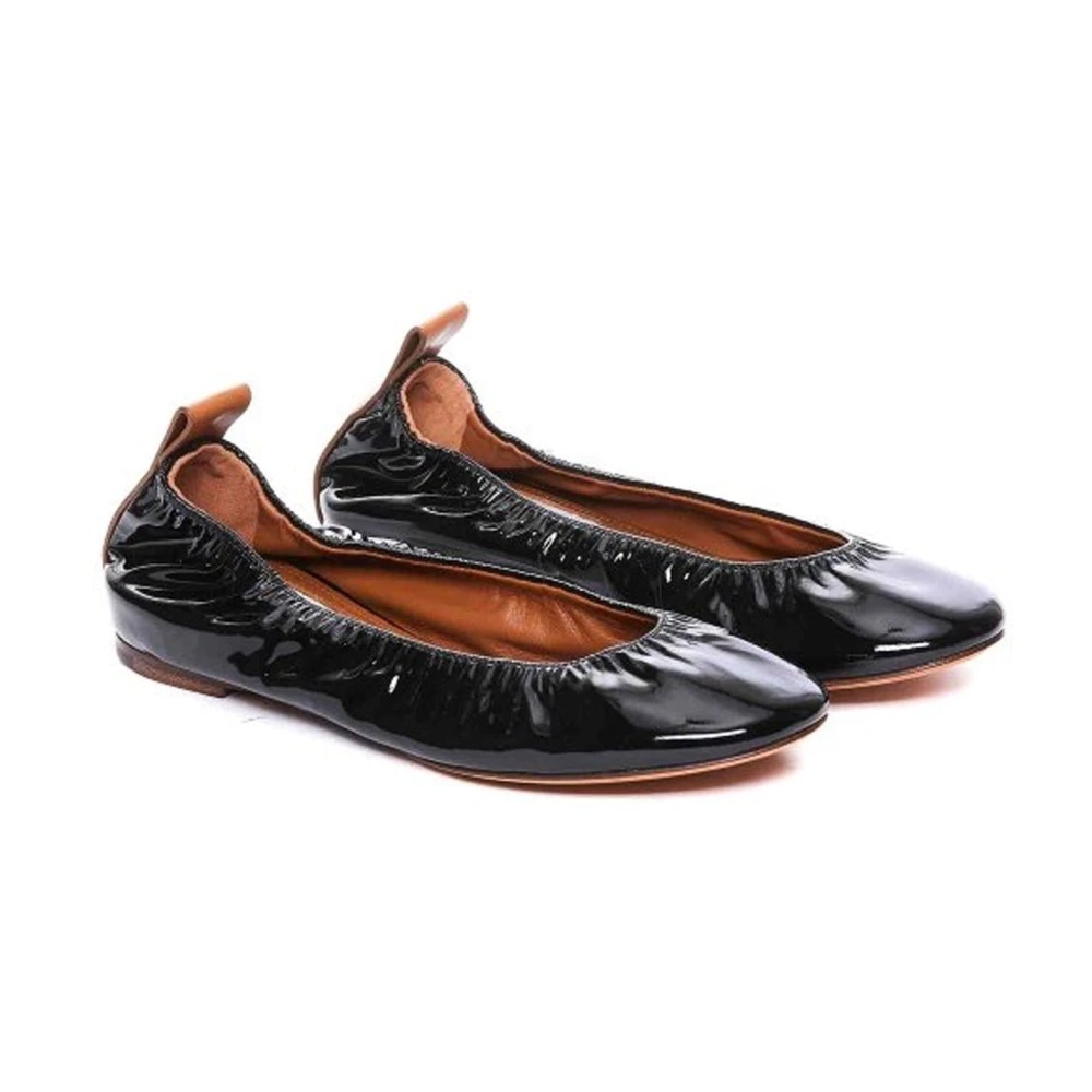 BLACK LEATHER BALLERINA FLATS - 2