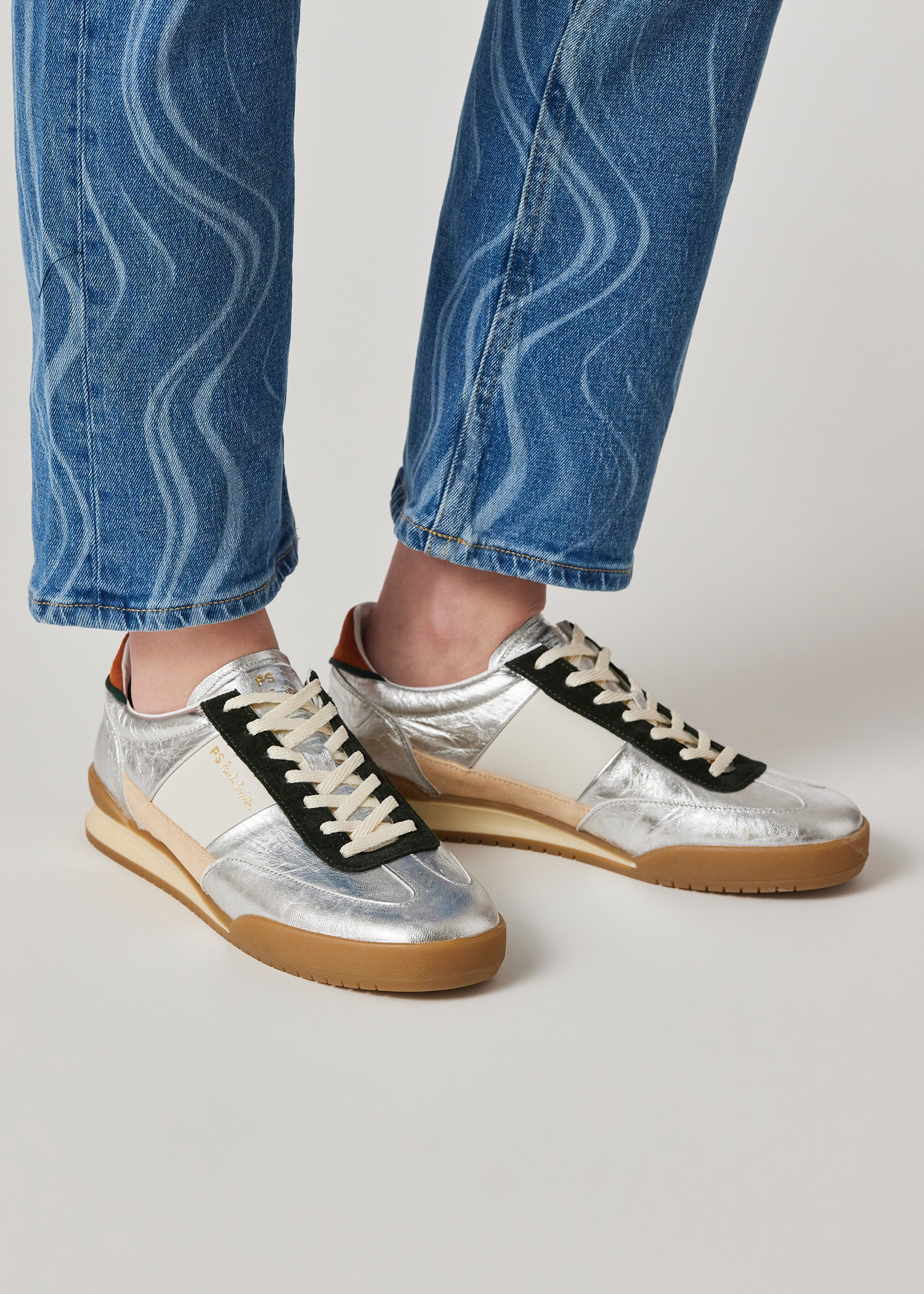 Women's Leather Silver 'Dover' Retro Gum Trainers - 7