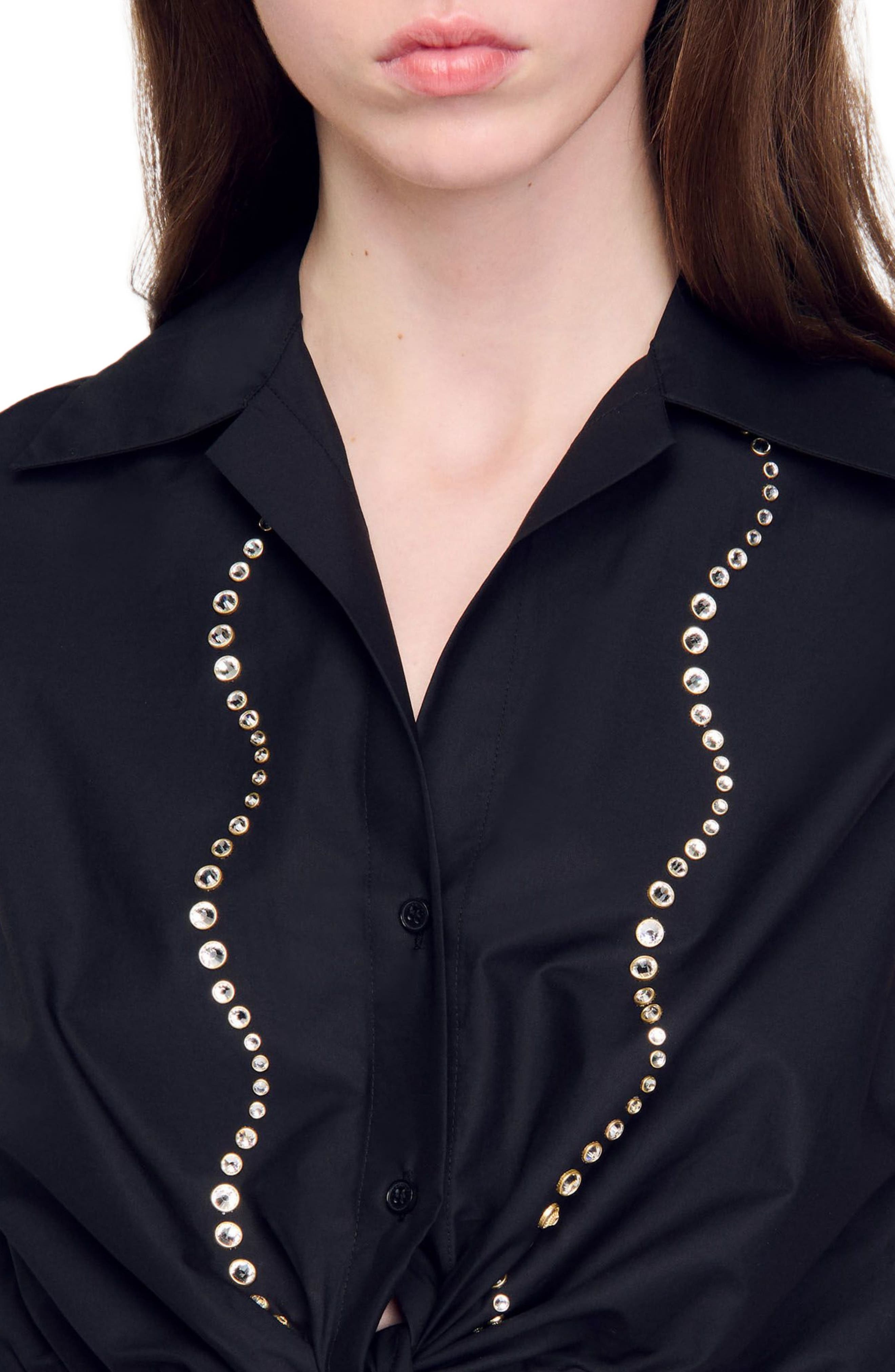 SANDRO Rhinestone cropped shirt in Black at Nordstrom - 4