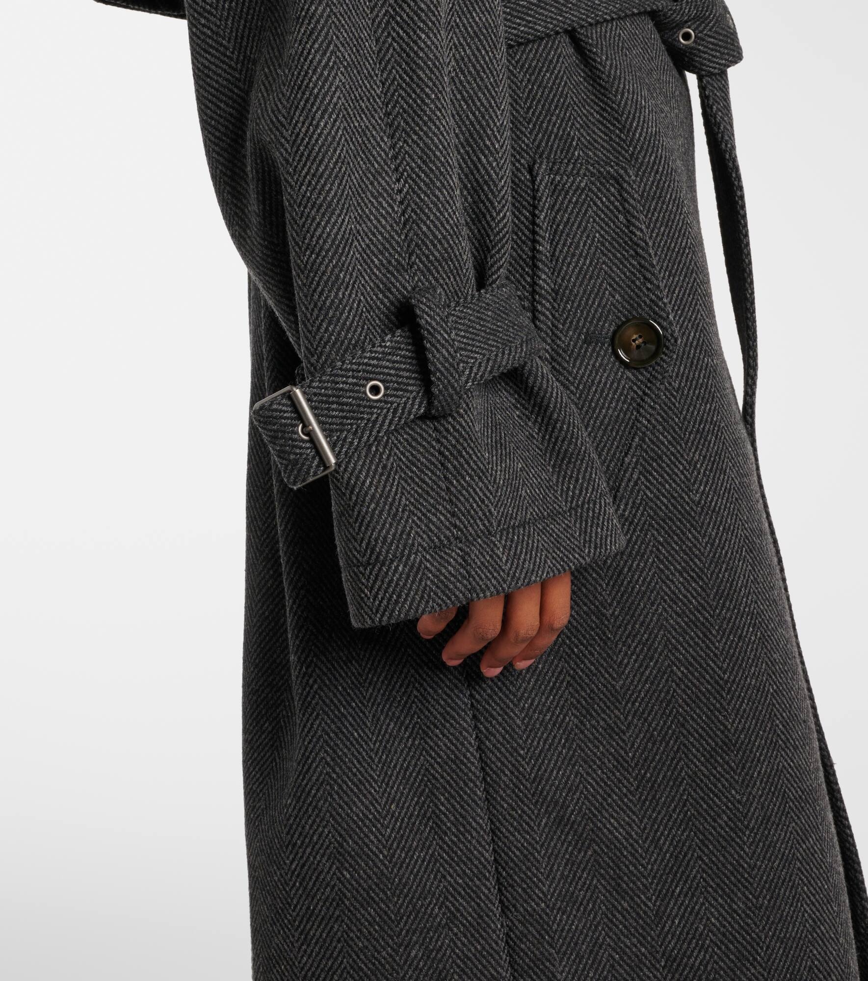 Herringbone belted wool-blend coat - 6