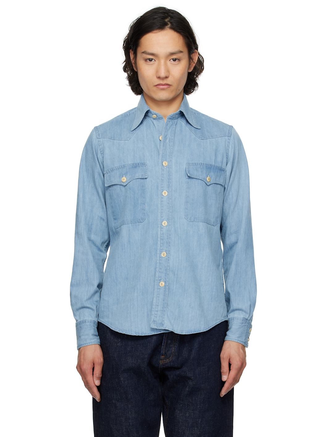Indigo Two-Pocket Western Denim Shirt - 1