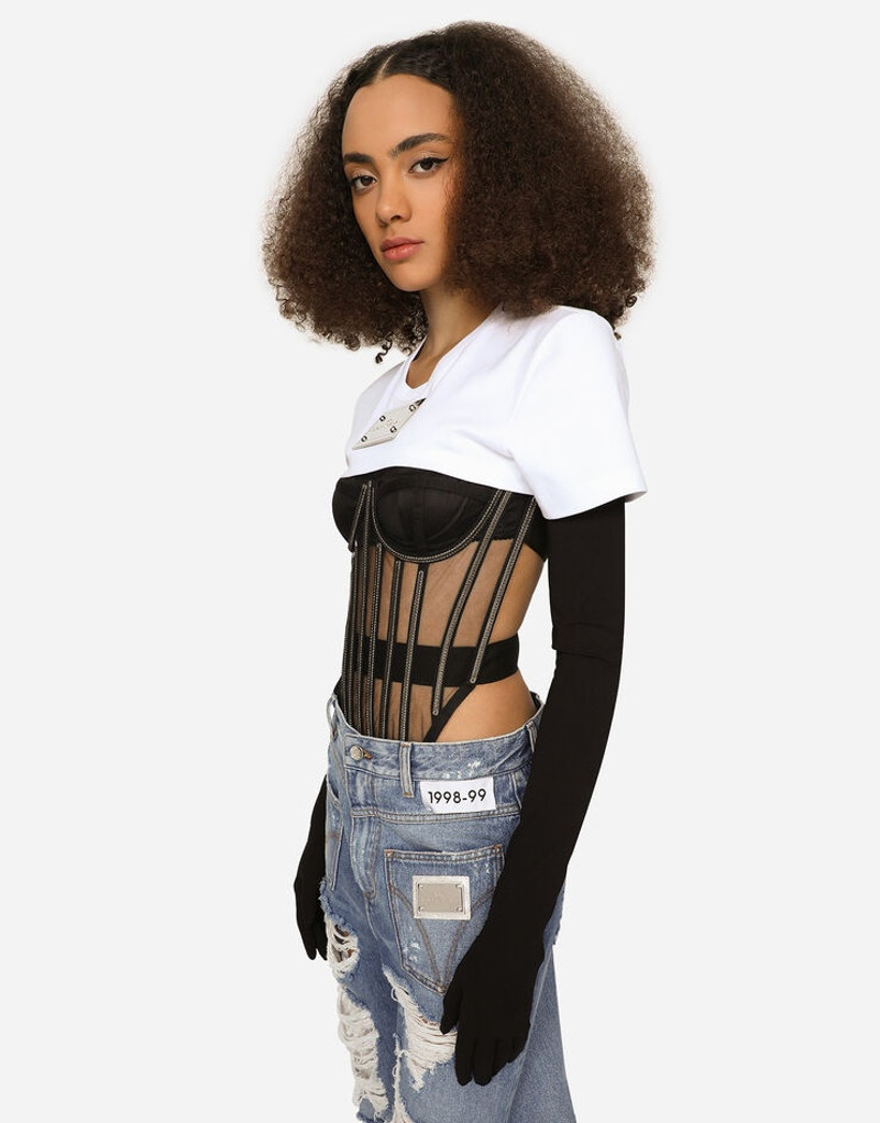 Cropped jersey T-shirt with “KIM Dolce&Gabbana” tag 4