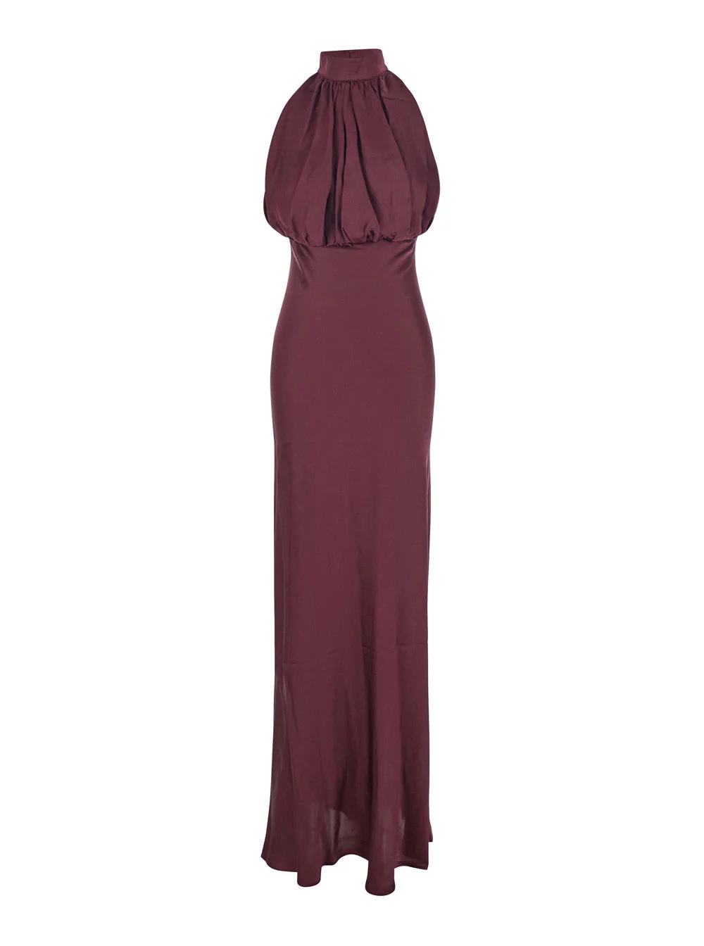 Rotate Women Bordeaux Off-Shoulder Long Dress With Ruched Front In Silk Woman - 1