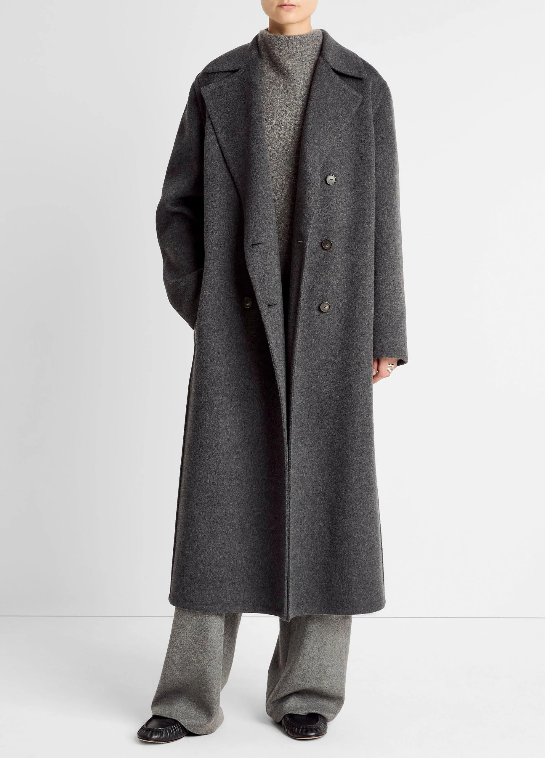 Wool-Blend Double-Breasted Long Coat - 1