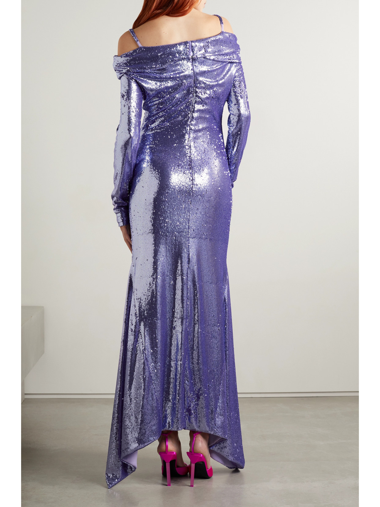 Fanny Cold-shoulder Asymmetric Sequined Crepe De Chine Gown - 3