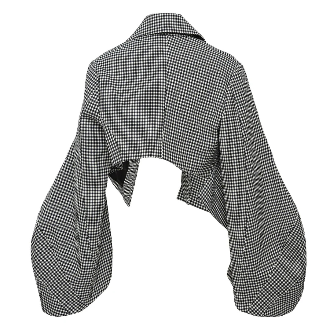 Wool Gabardine Gingham Check Jacket - 2