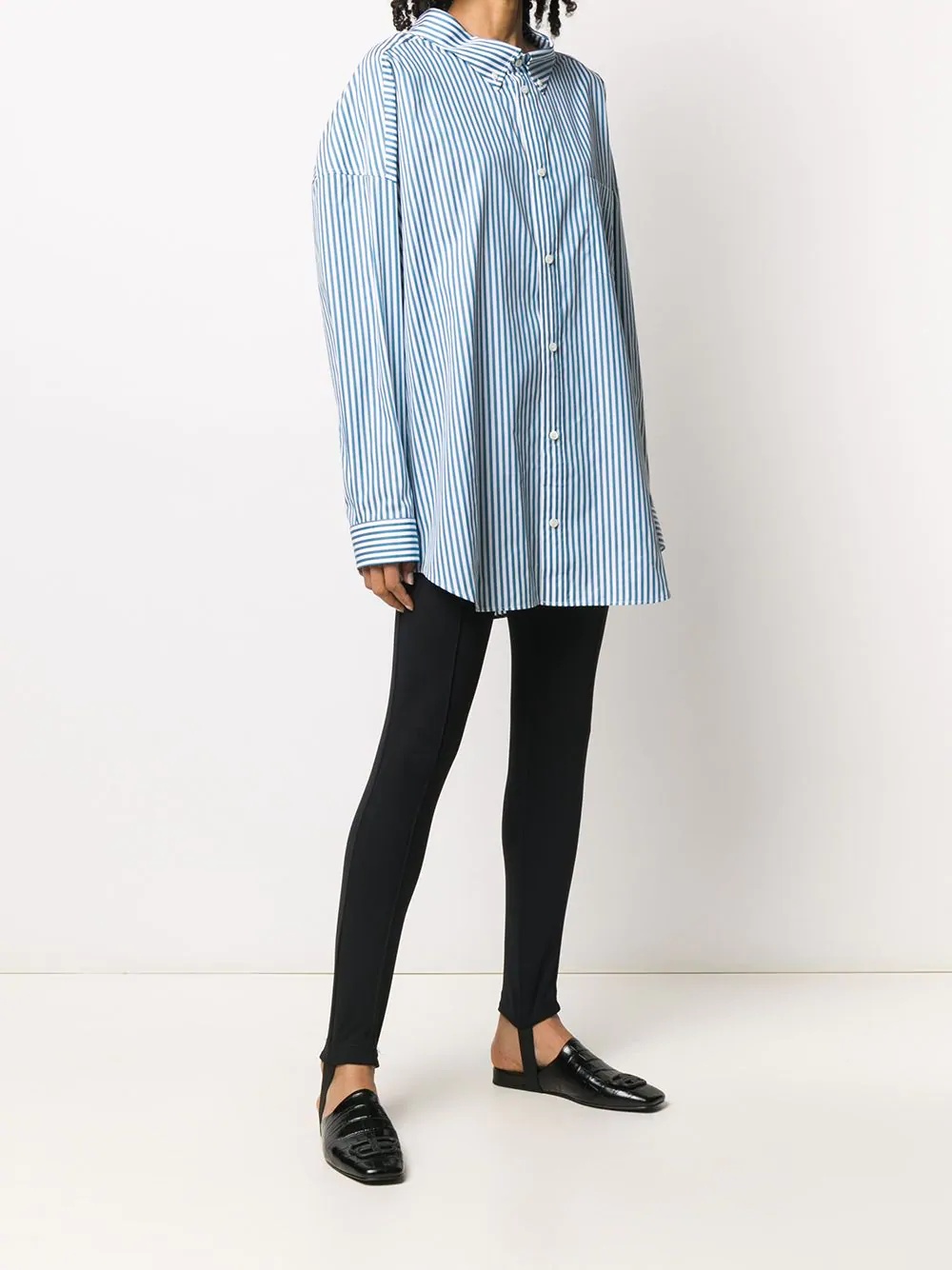 stripe-pattern logo-print oversize shirt - 4