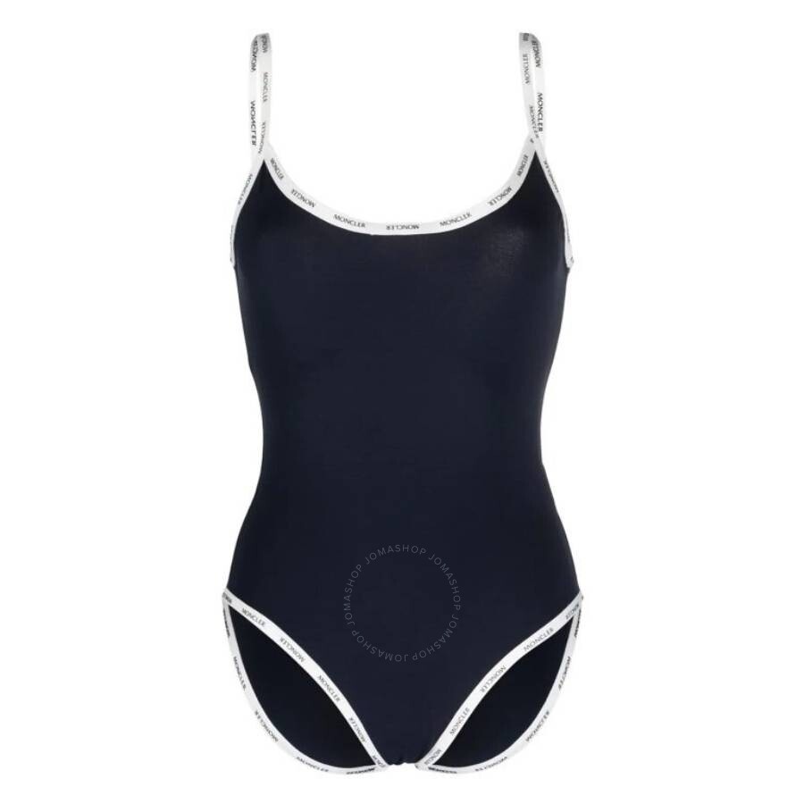 Moncler Navy Blue Logo-Tape Scoop-Back Swimsuit - 1